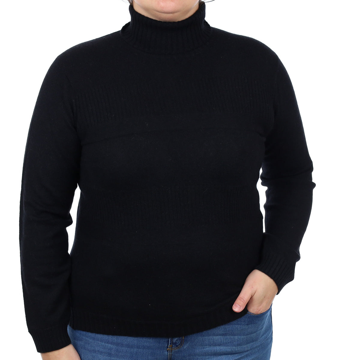 Black Cashmere Polo Neck Jumper Large