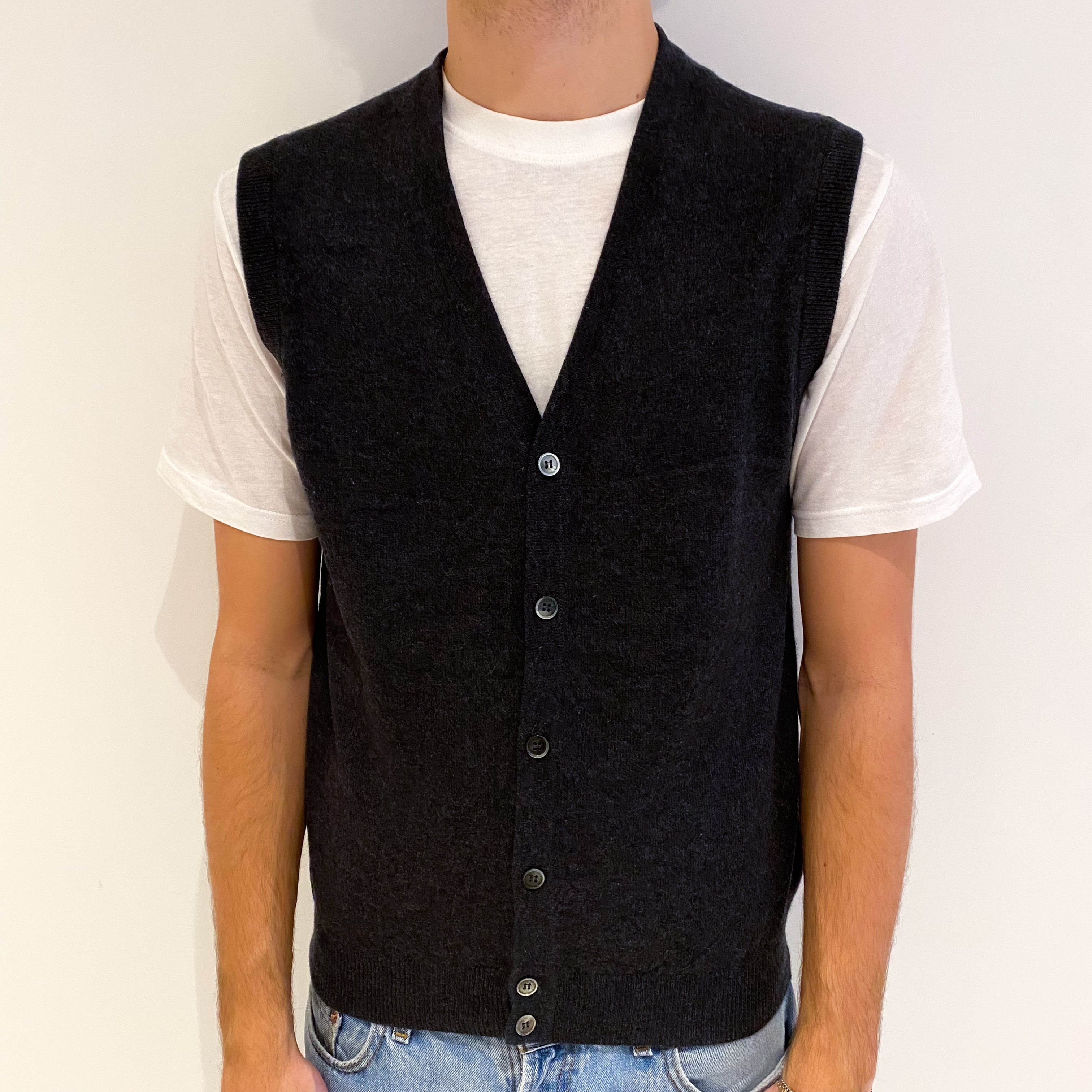 Men's Grey Cashmere V Neck Waistcoat Large