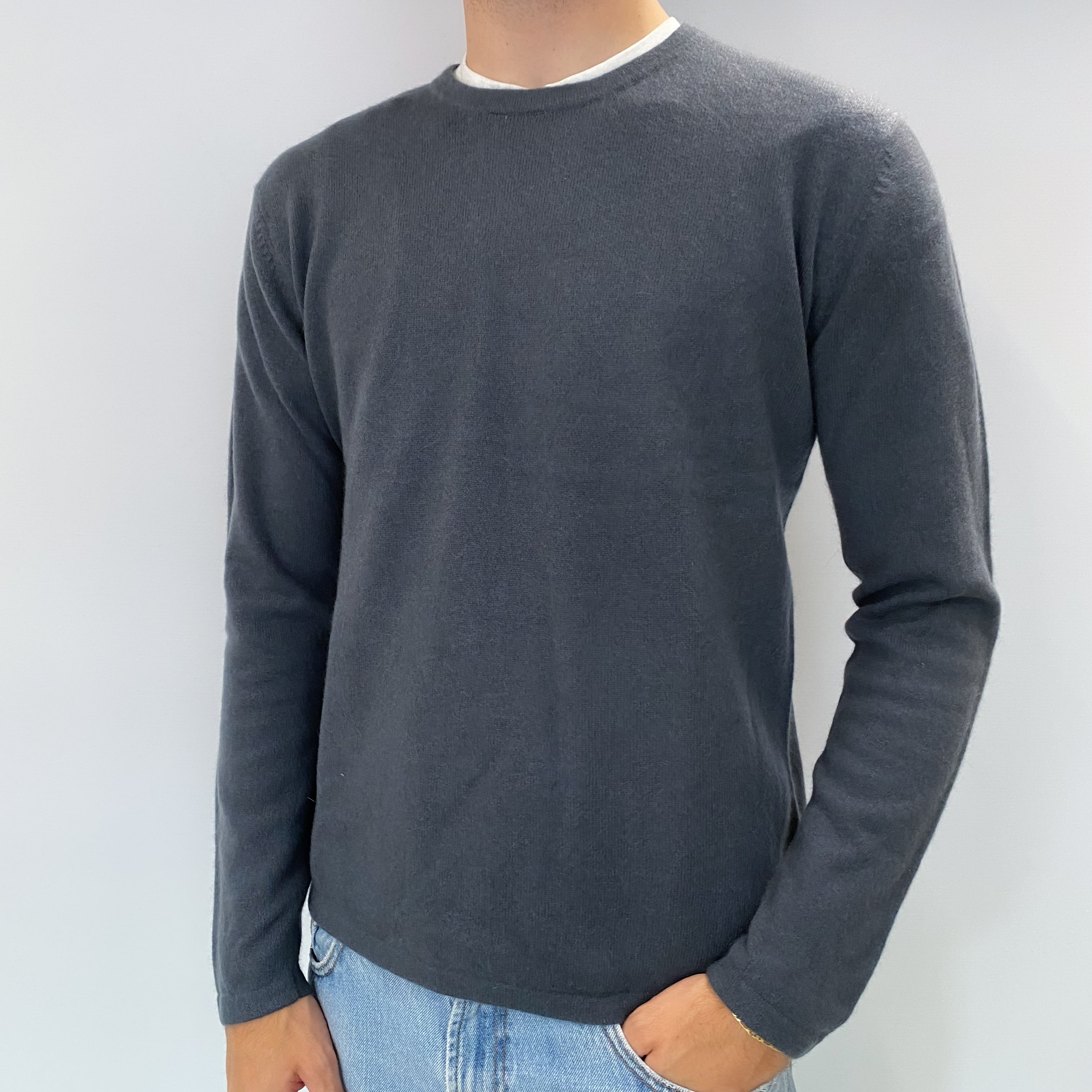 Men's Stone Grey Cashmere Crew Neck Jumper Medium