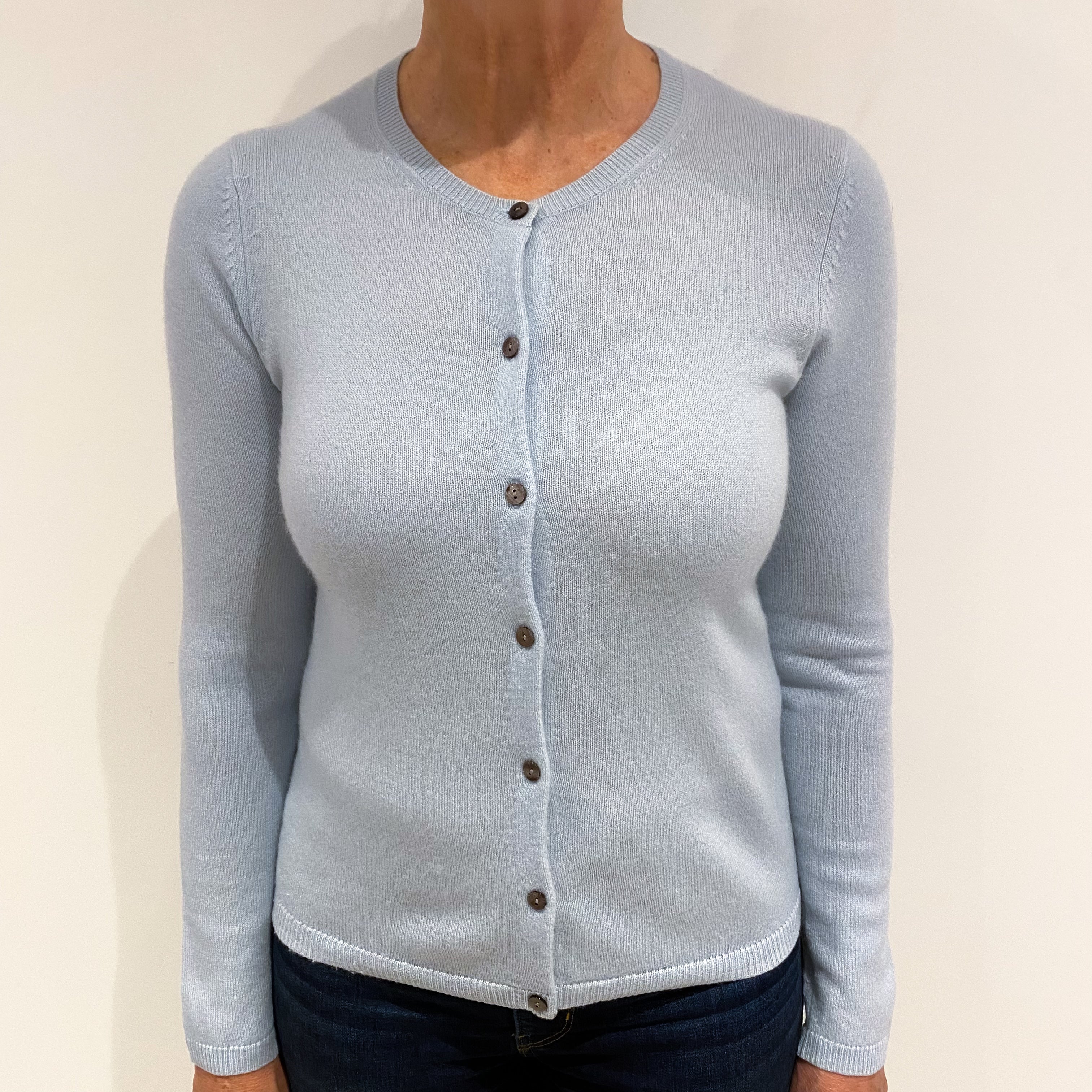 Pale Blue Cashmere Crew Neck Cardigan Medium