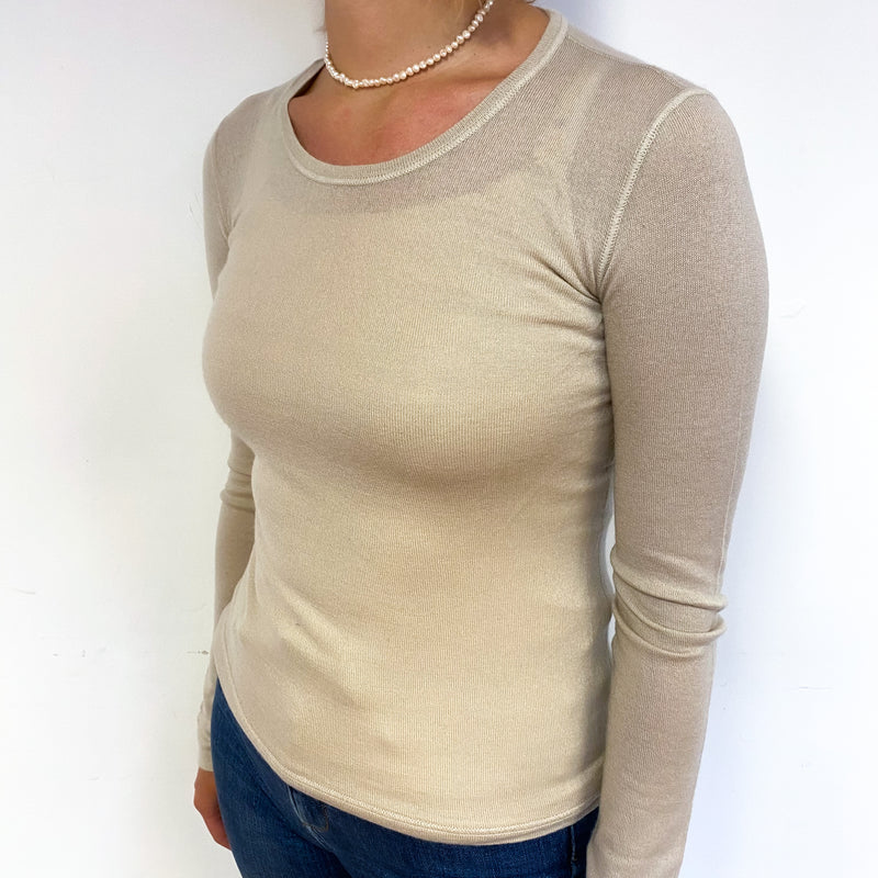 Loro Piana Fawn Fine Knit Cashmere Crew Neck Jumper Small