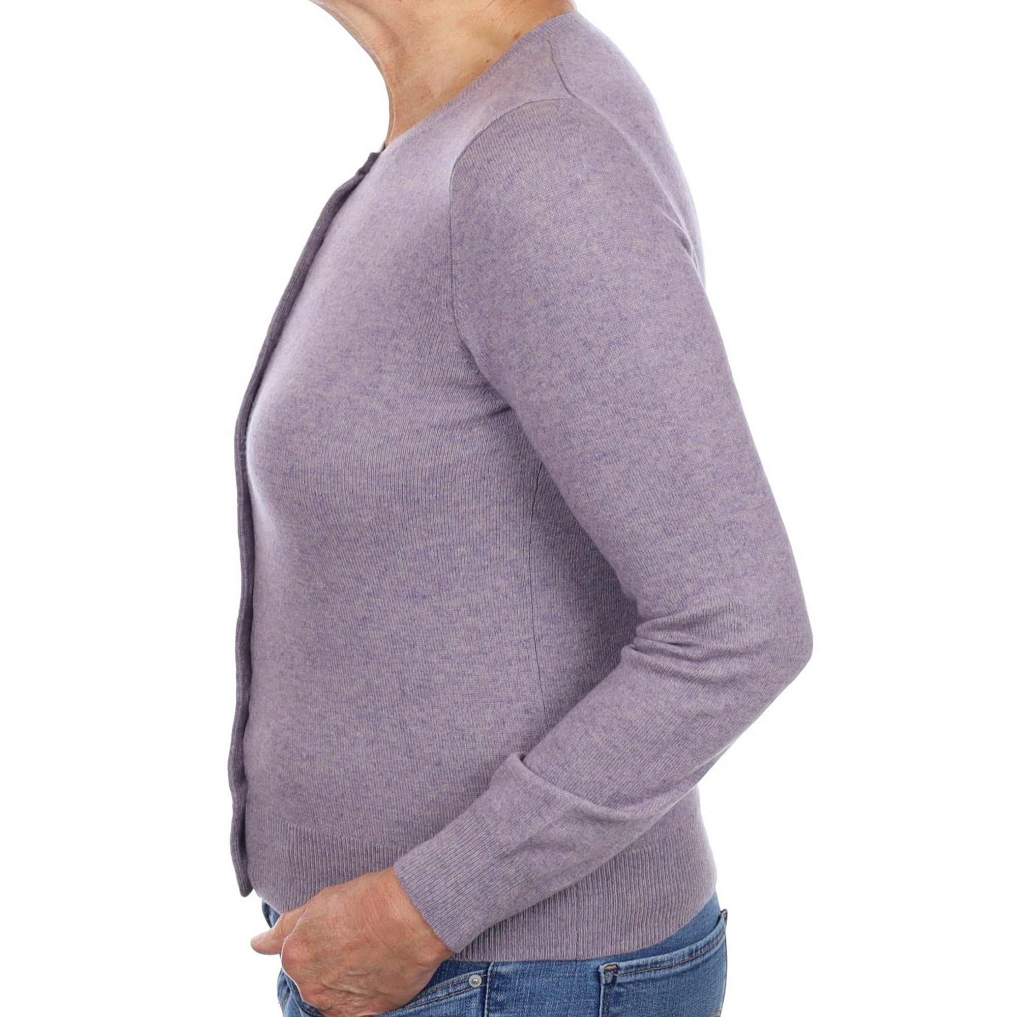 Dusky Lavender Cashmere Crew Neck Cardigan Medium