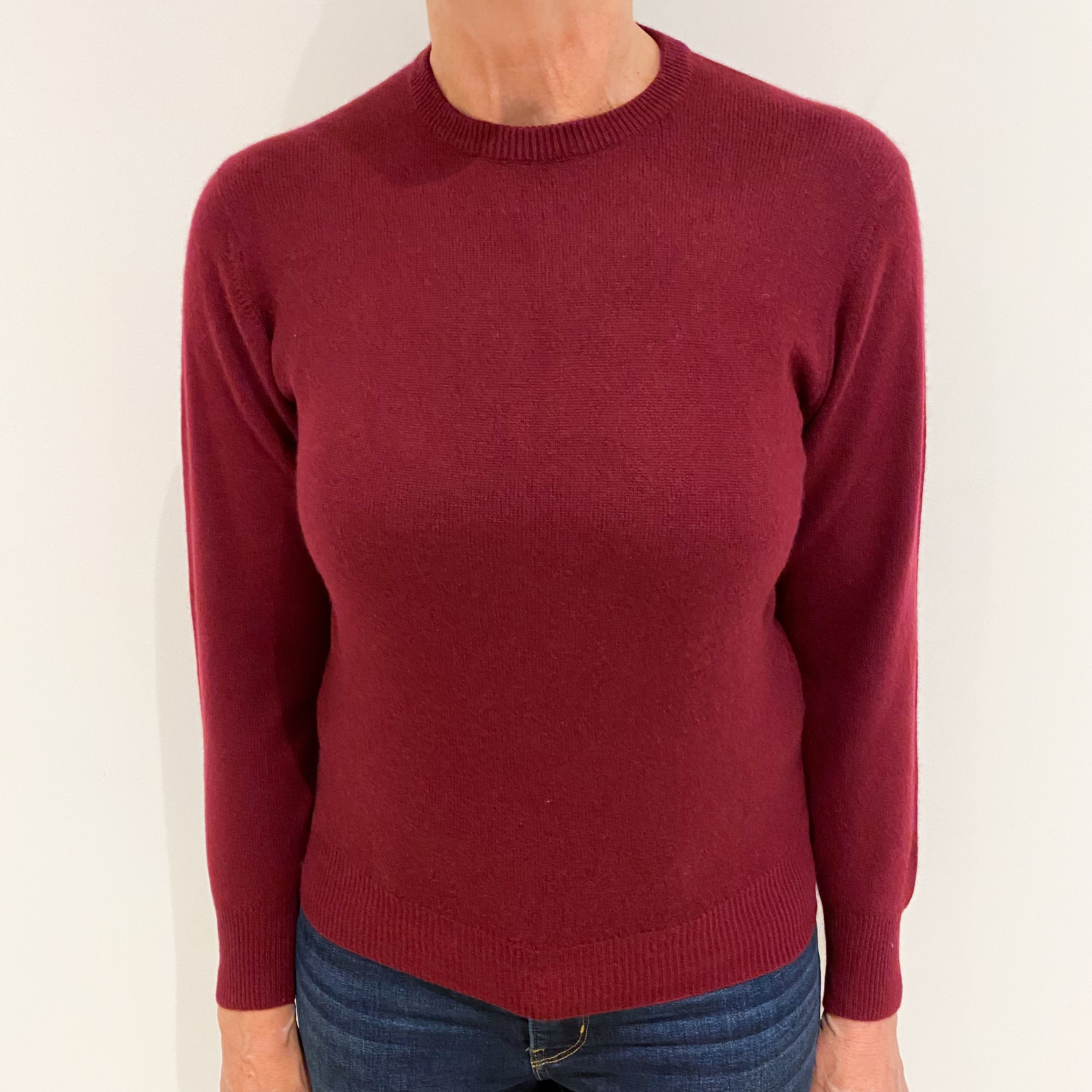 Burgundy Red Cashmere Crew Neck Jumper Medium