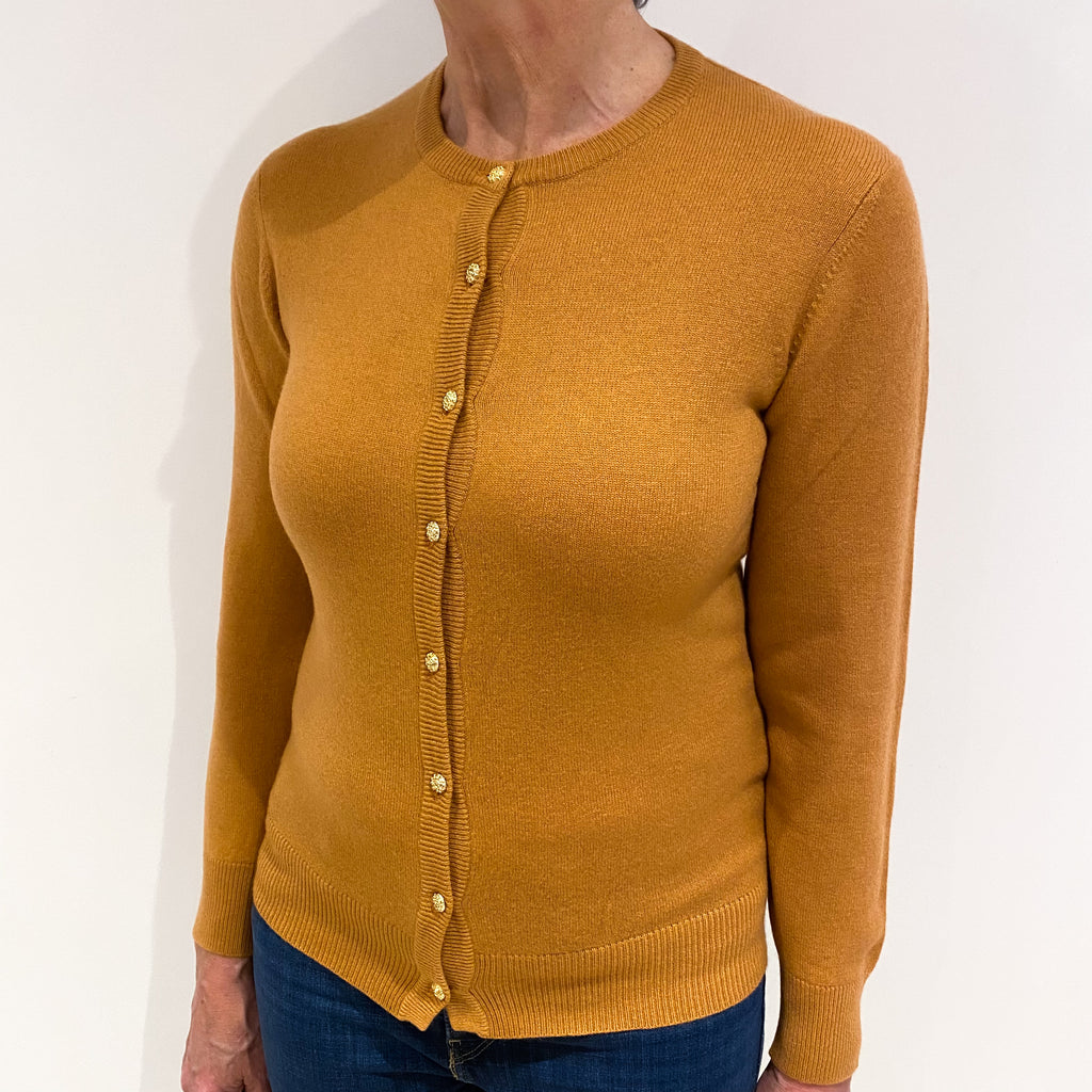 Terracotta Orange Cashmere Crew Neck Cardigan Medium