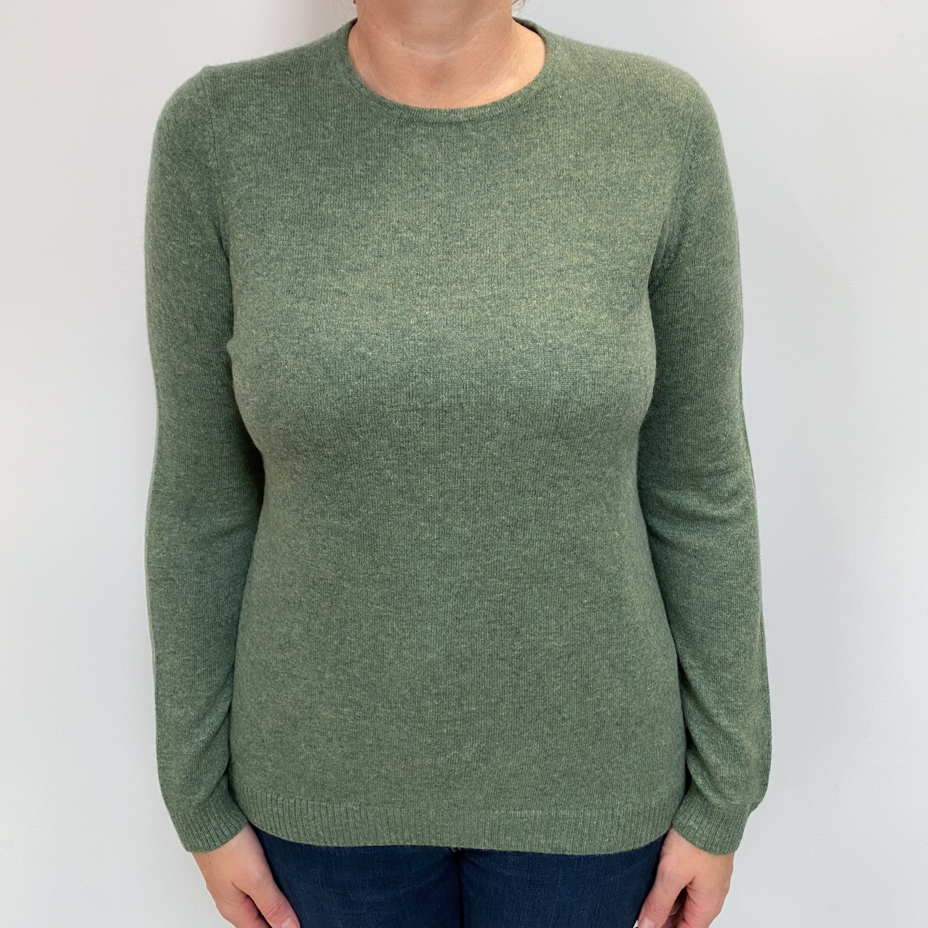 LL Bean Moss Green Cashmere Crew Neck Jumper Large