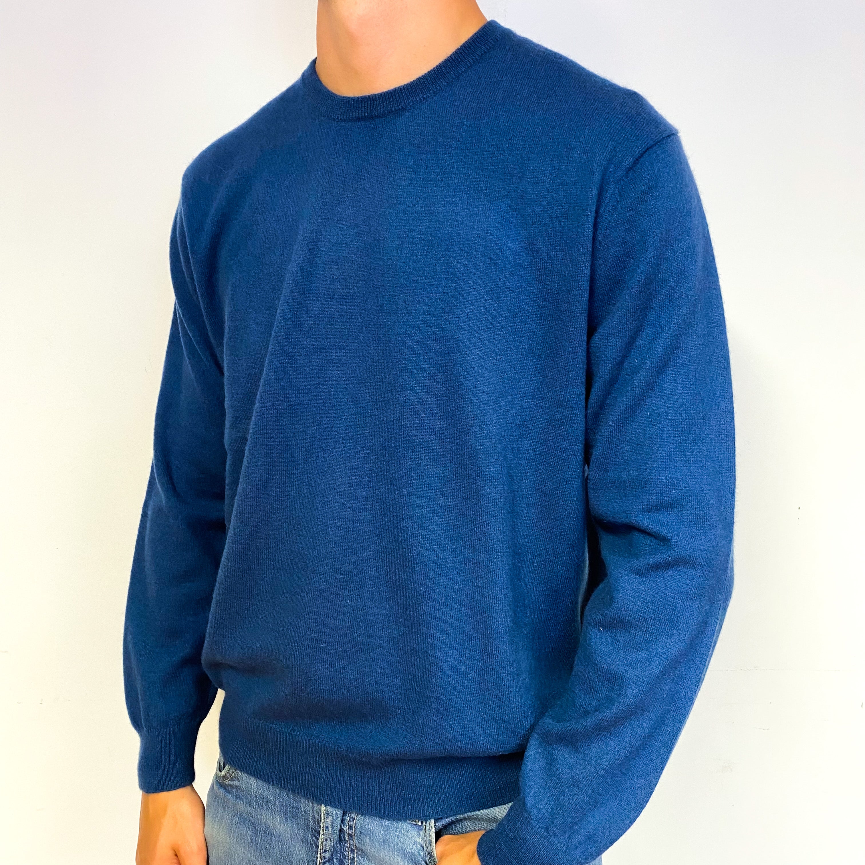 Men's Naval Blue Cashmere Crew Neck Jumper Extra Large