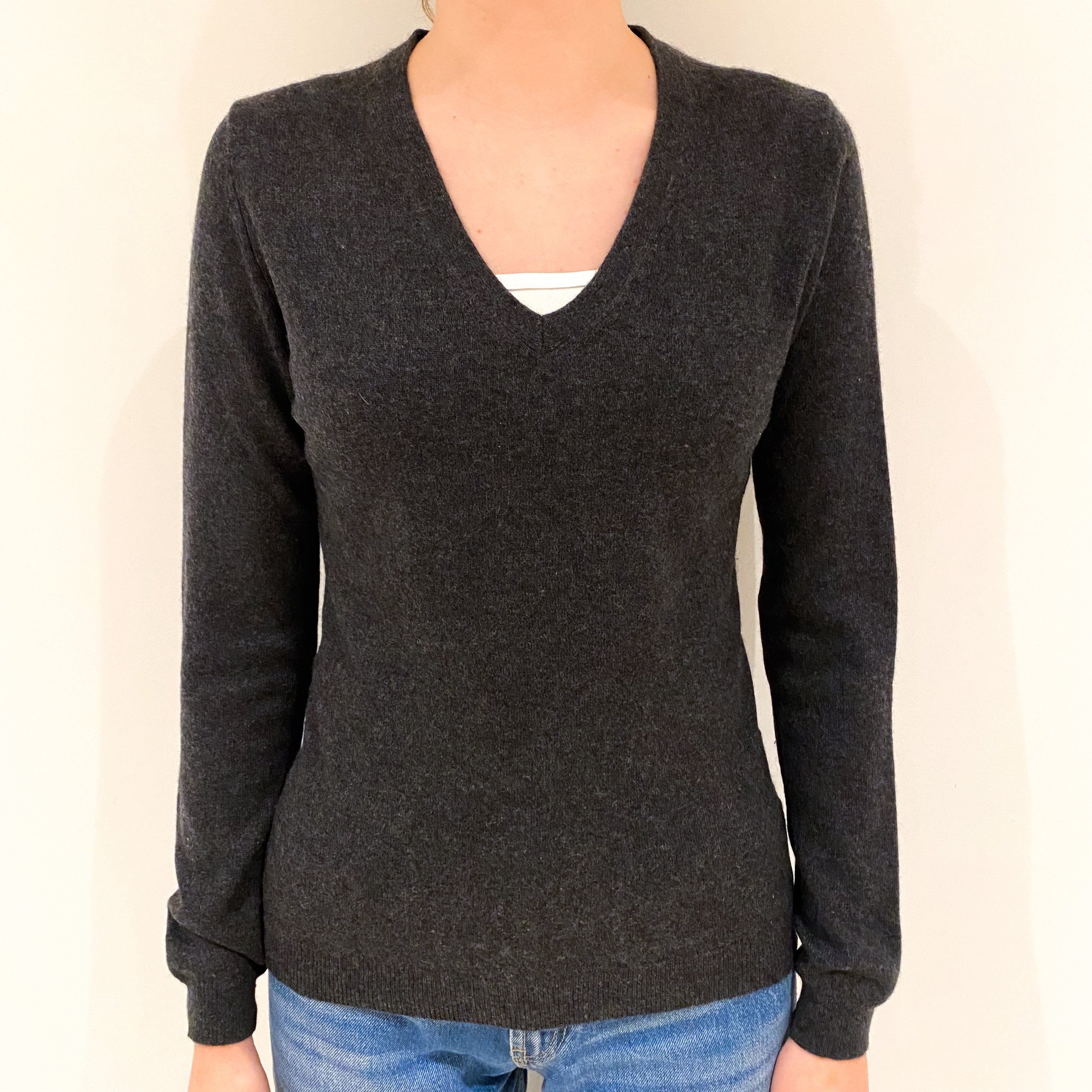 Slate Grey Cashmere V-Neck Jumper Extra Small