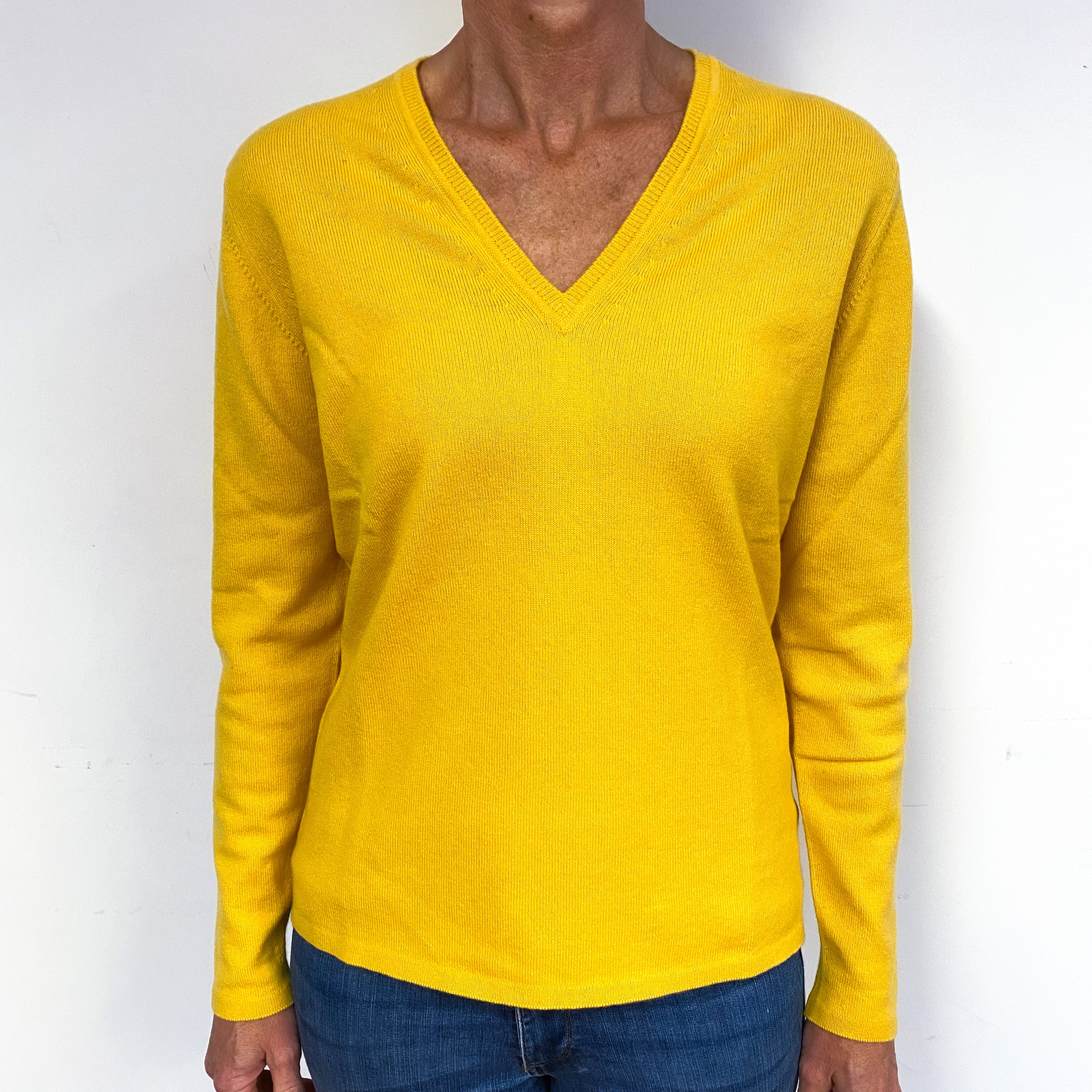 Brand New Scottish Primrose Yellow Cashmere V-Neck Jumper Medium