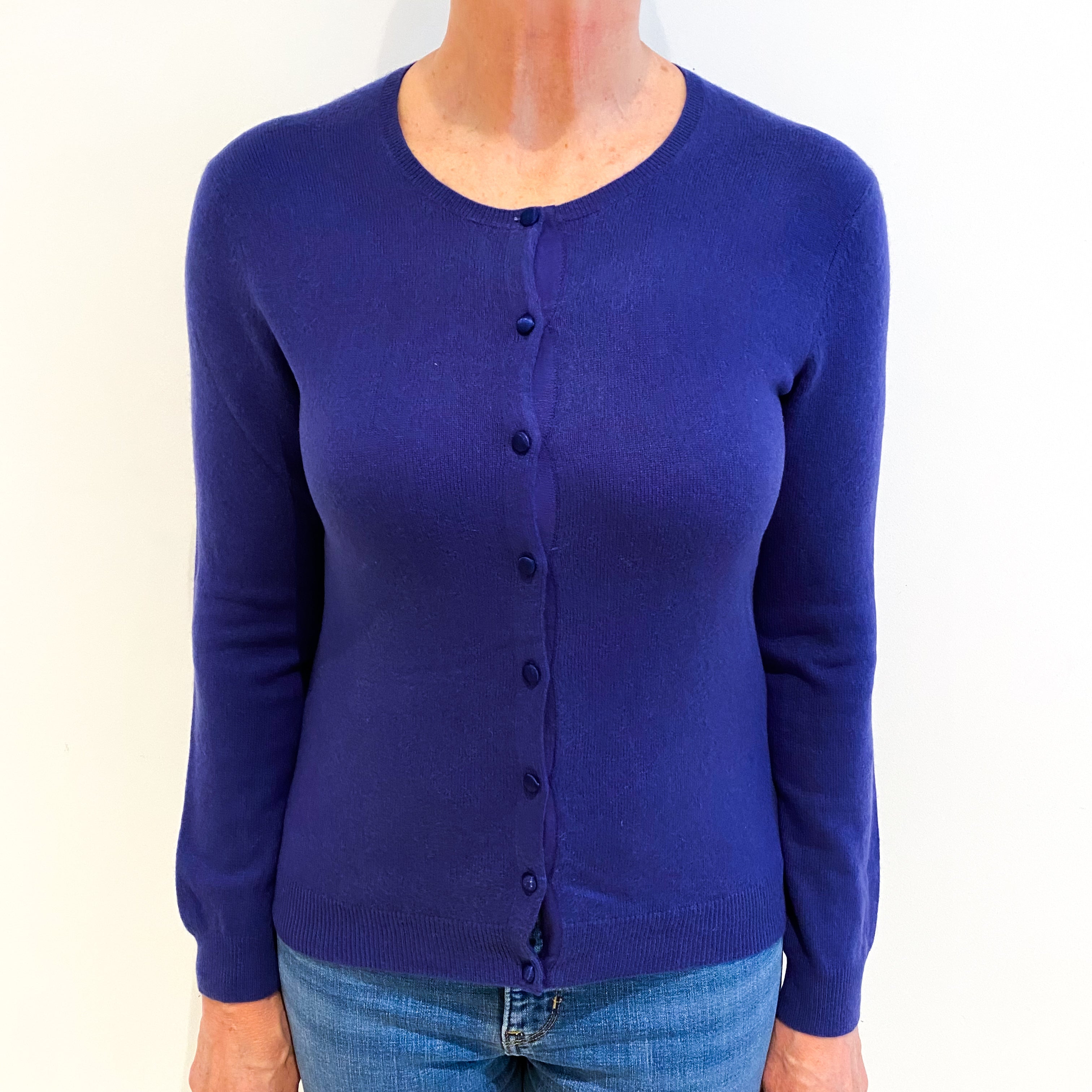 Pansy Purple Cashmere Crew Neck Cardigan Medium