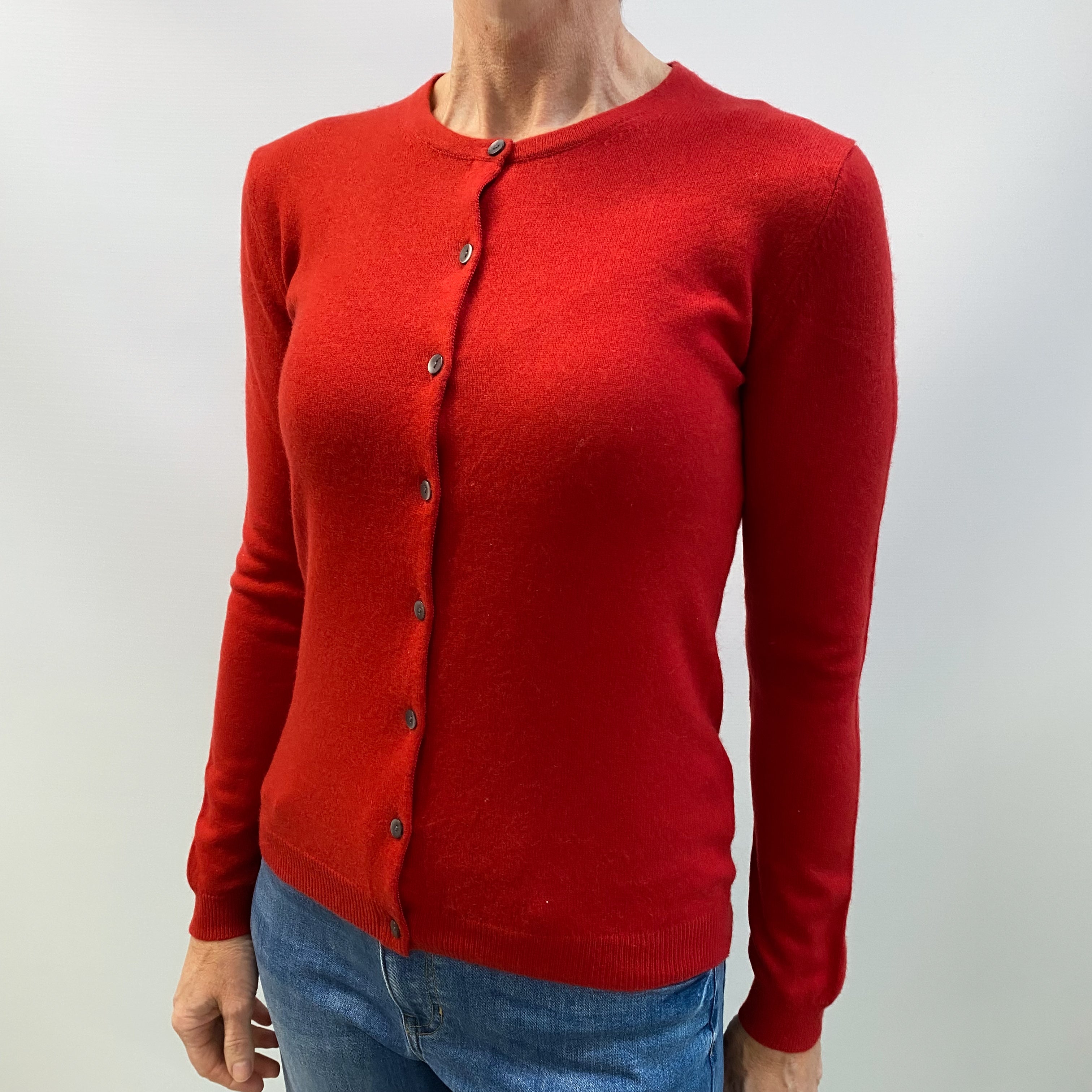 Spanish Red Cashmere Crew Neck Cardigan Small
