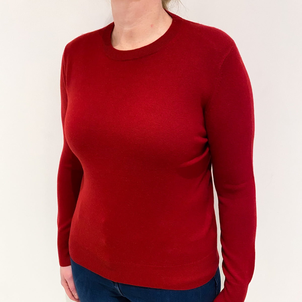 Crimson Red Cashmere Crew Neck Jumper Large