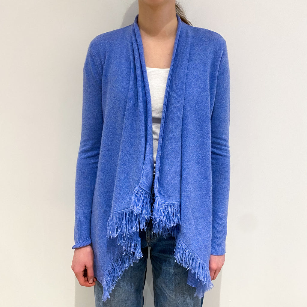 Cornflower Blue Cashmere Fringed Waterfall Cardigan Extra Small