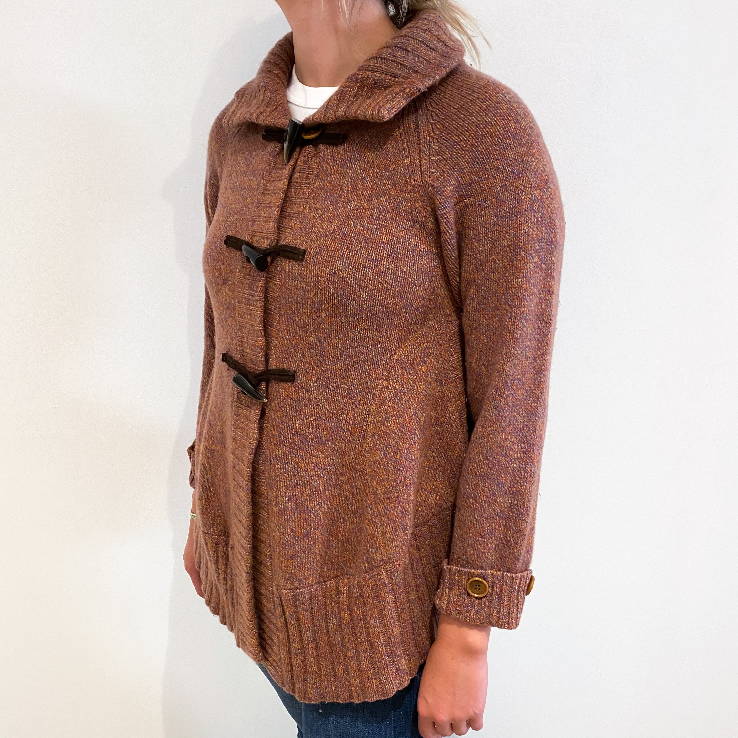 Rust Brown Marl Cashmere Chunky Toggle Fasten Cardigan Small
