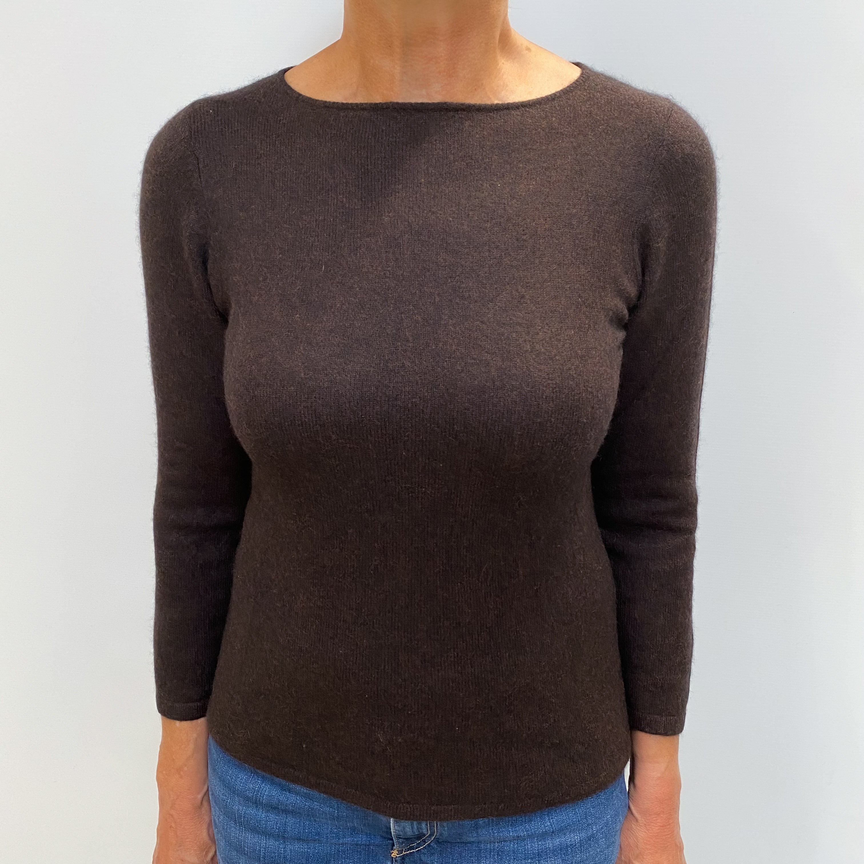 Dark Brown Marl Cashmere Crew Neck Jumper Medium
