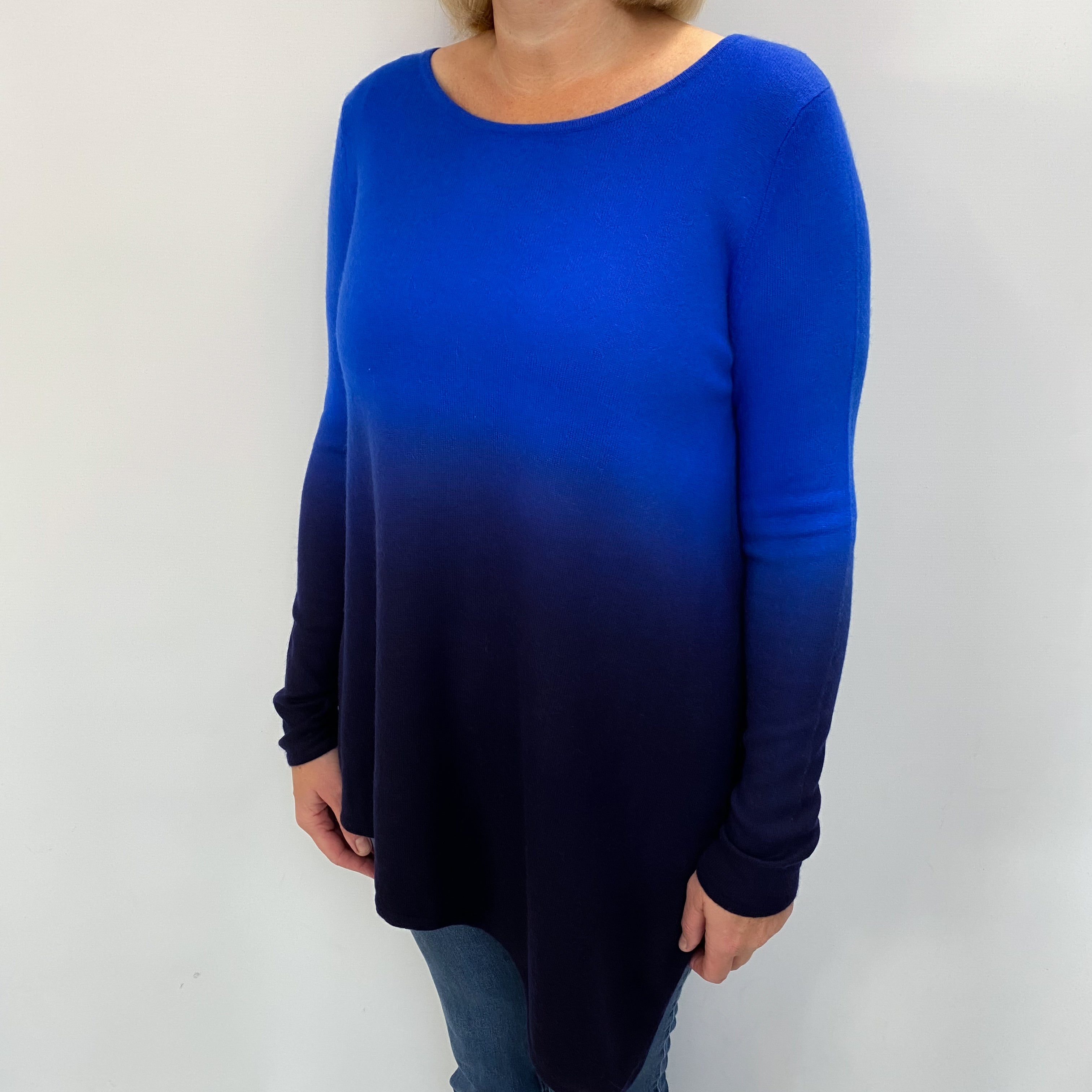 Neiman Marcus Azure Blue Ombre Cashmere Crew Neck Jumper Large