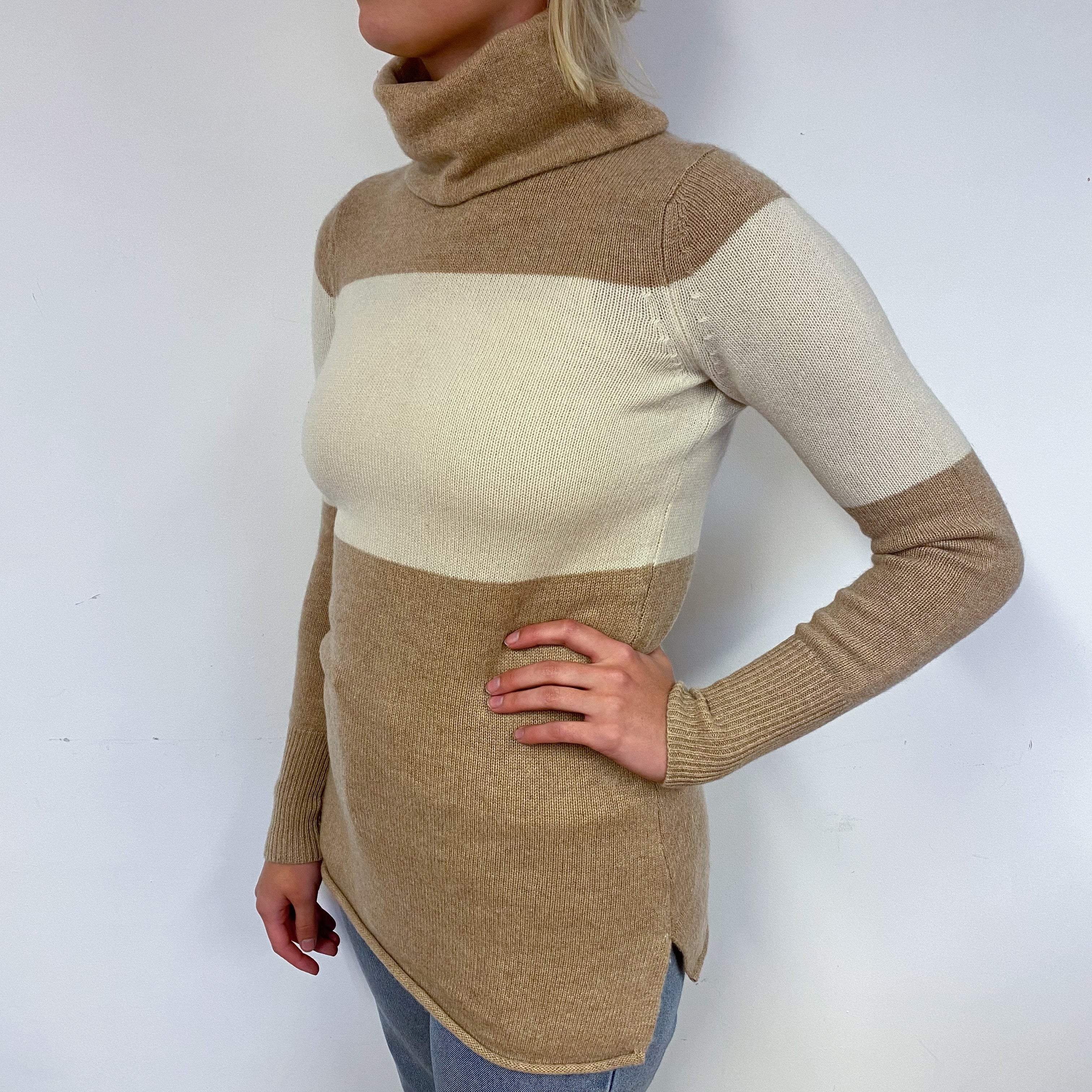 Butterscotch and Cream Cashmere Polo Neck Jumper Small