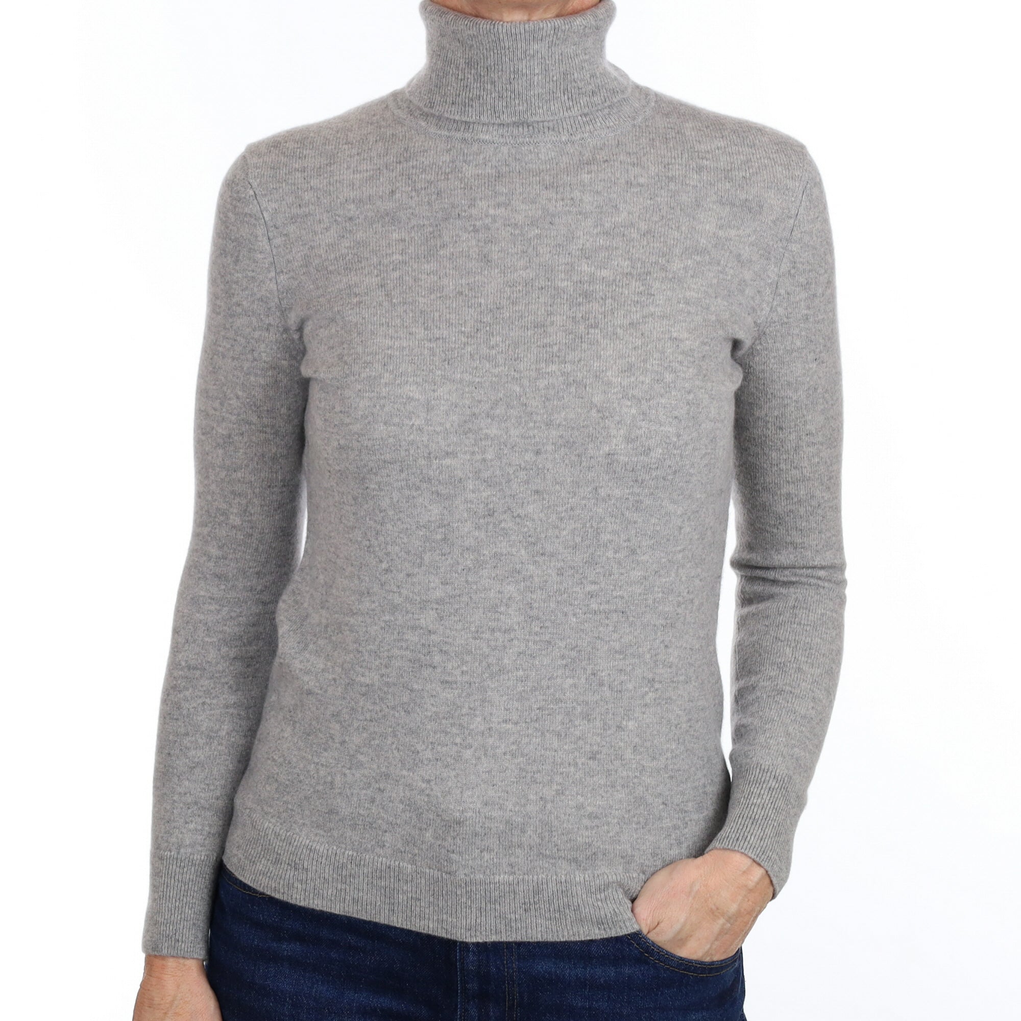 Smoke Grey Cashmere Polo Neck Jumper Small