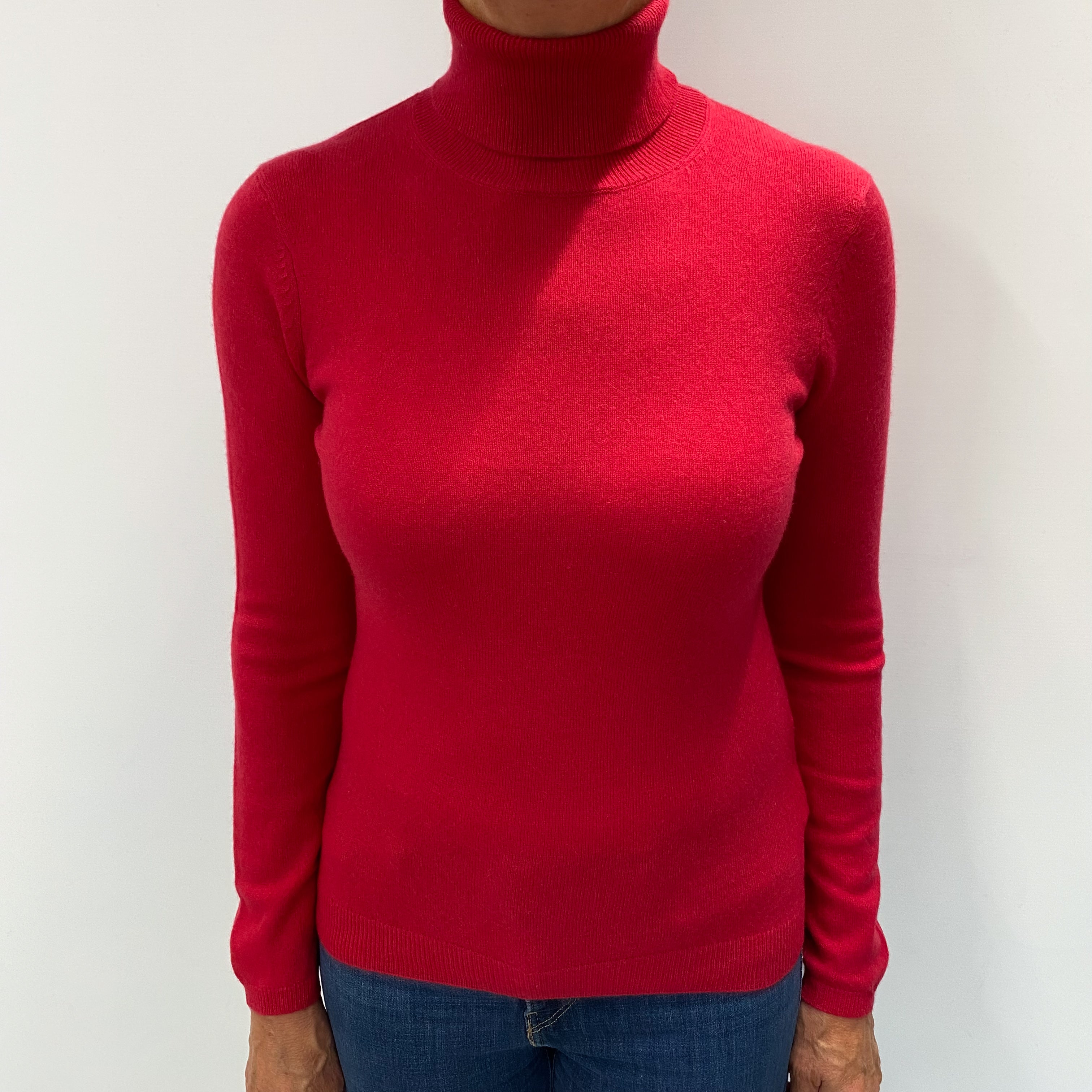 Cherry Pink Cashmere Polo Neck Jumper Medium