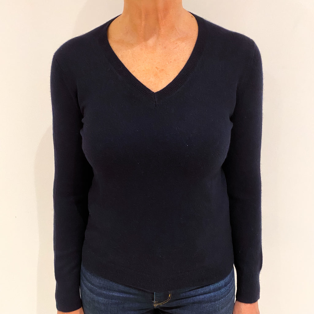 Dark Navy Blue Cashmere V Neck Jumper Medium