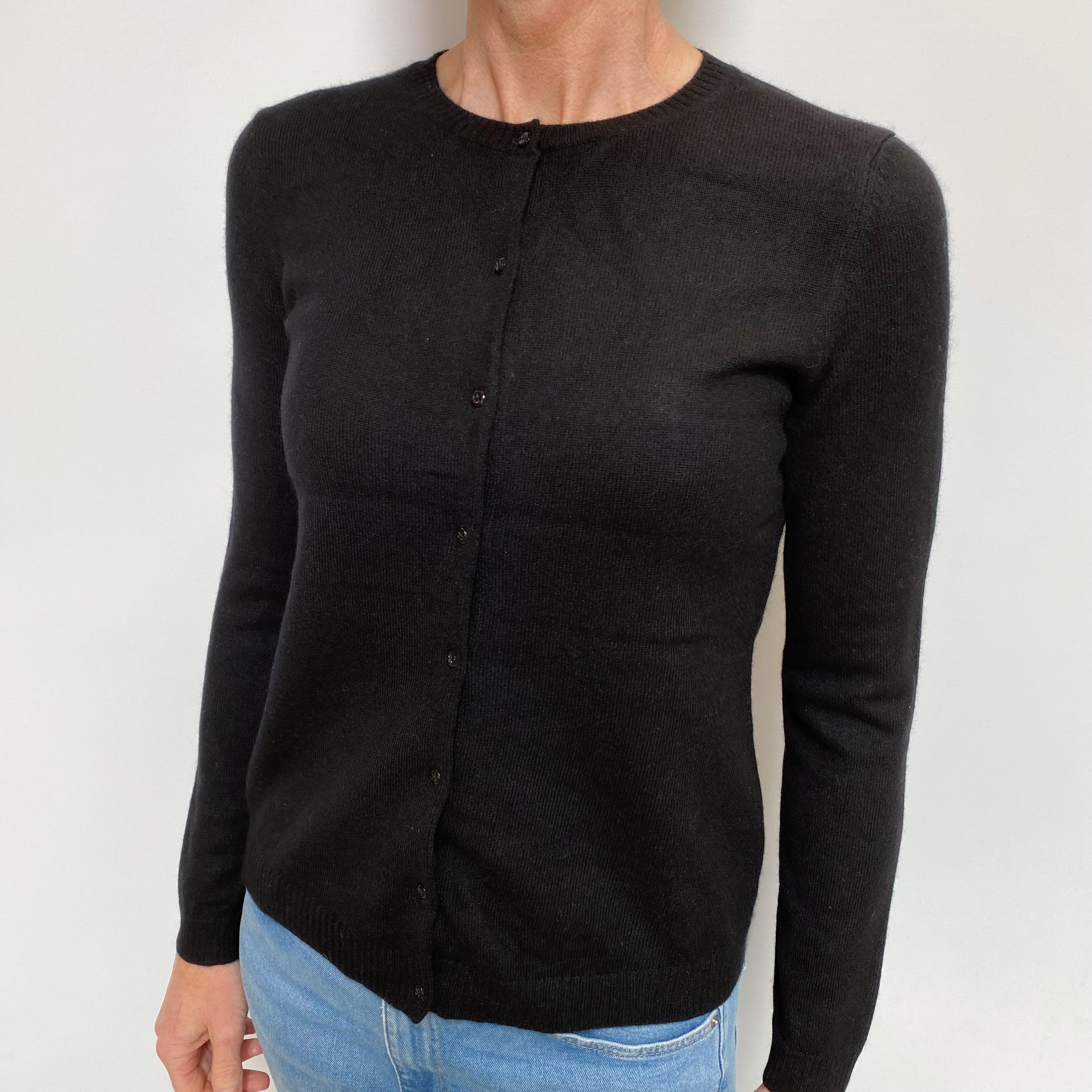 Black Cashmere Crew Neck Cardigan Small
