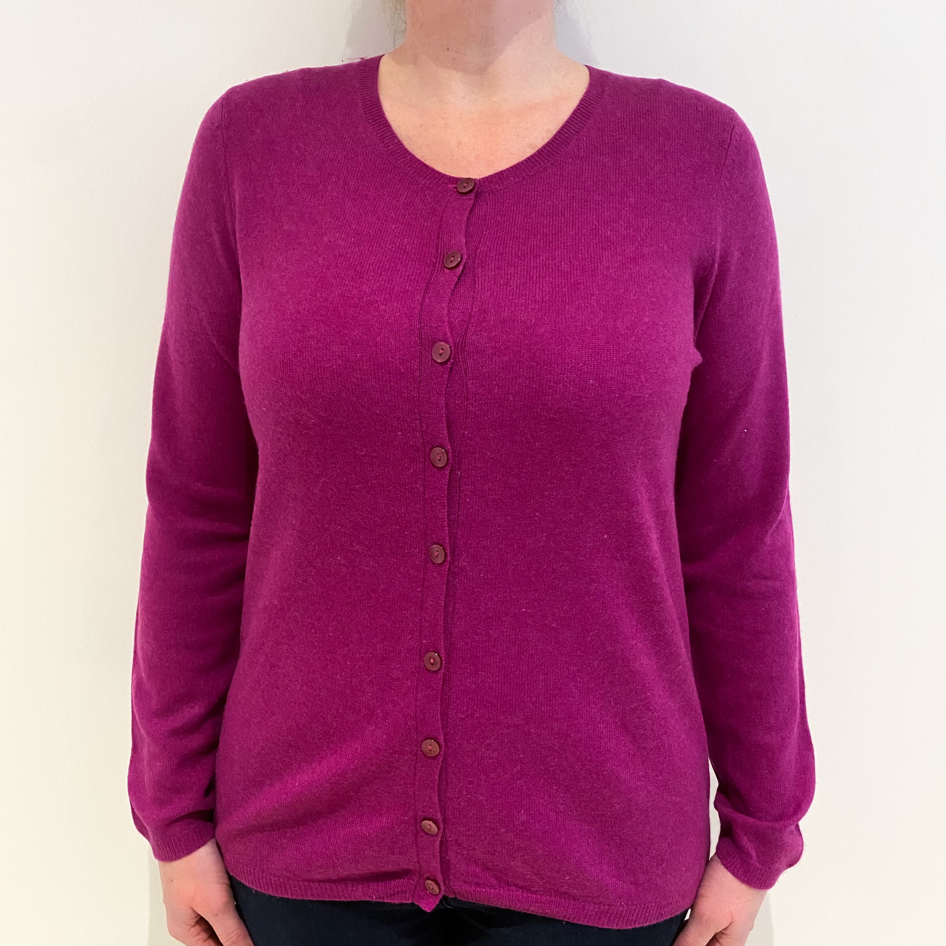 Magenta Purple Cashmere Crew Neck Cardigan Large