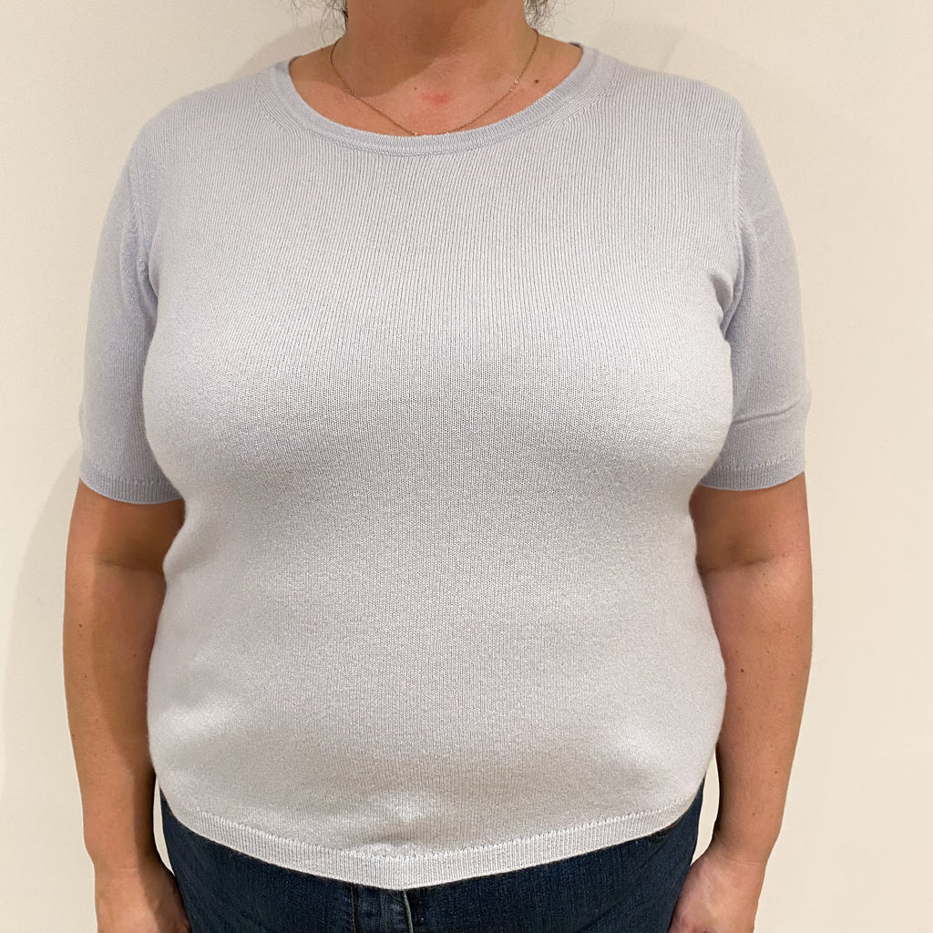 Ice Blue Cashmere Short Sleeve Crew Neck Jumper Extra Large