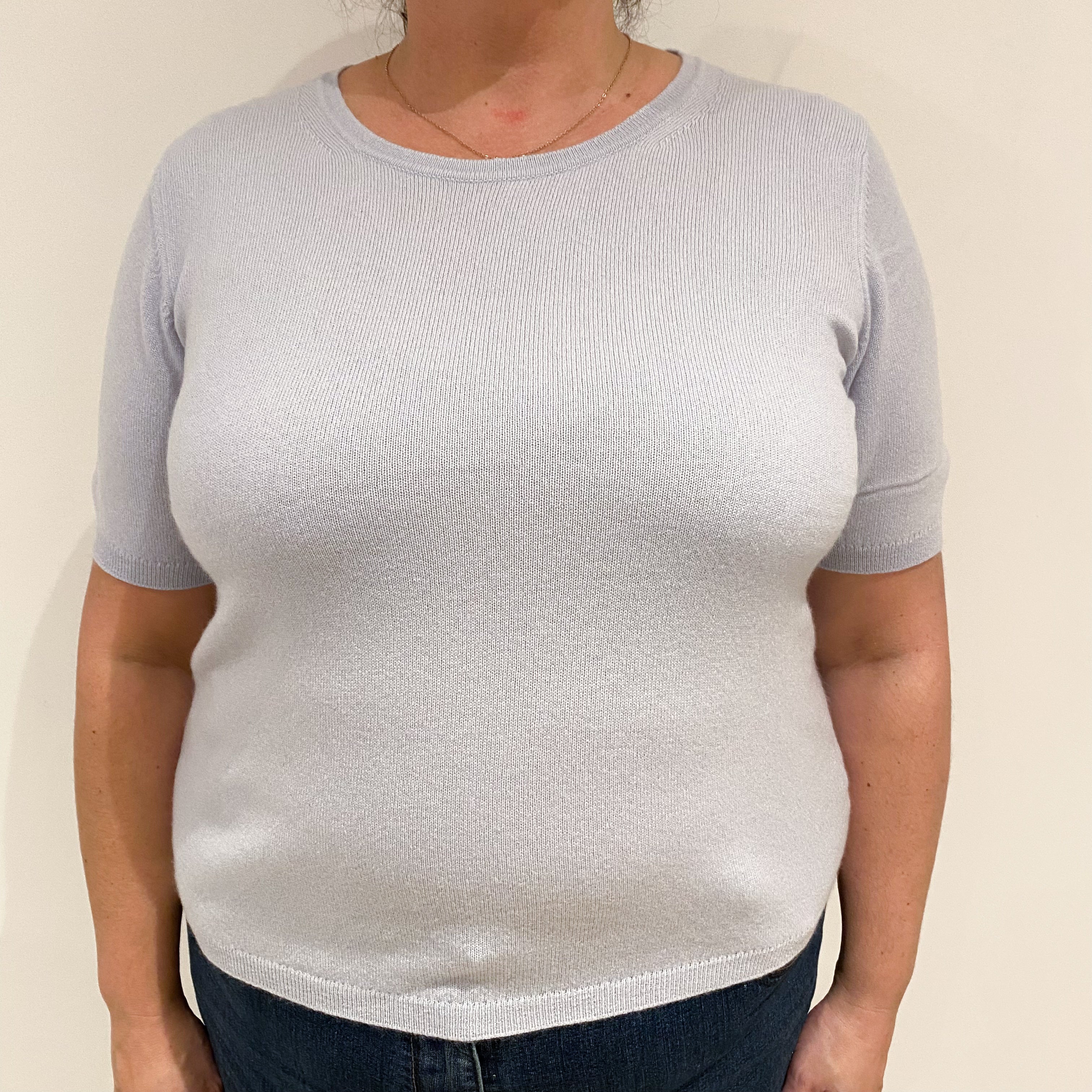 Ice Blue Cashmere Short Sleeve Crew Neck Jumper Extra Large