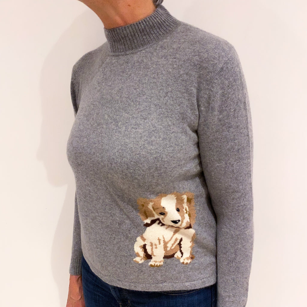 Smoke Grey Dog Cashmere Polo Neck Jumper Medium