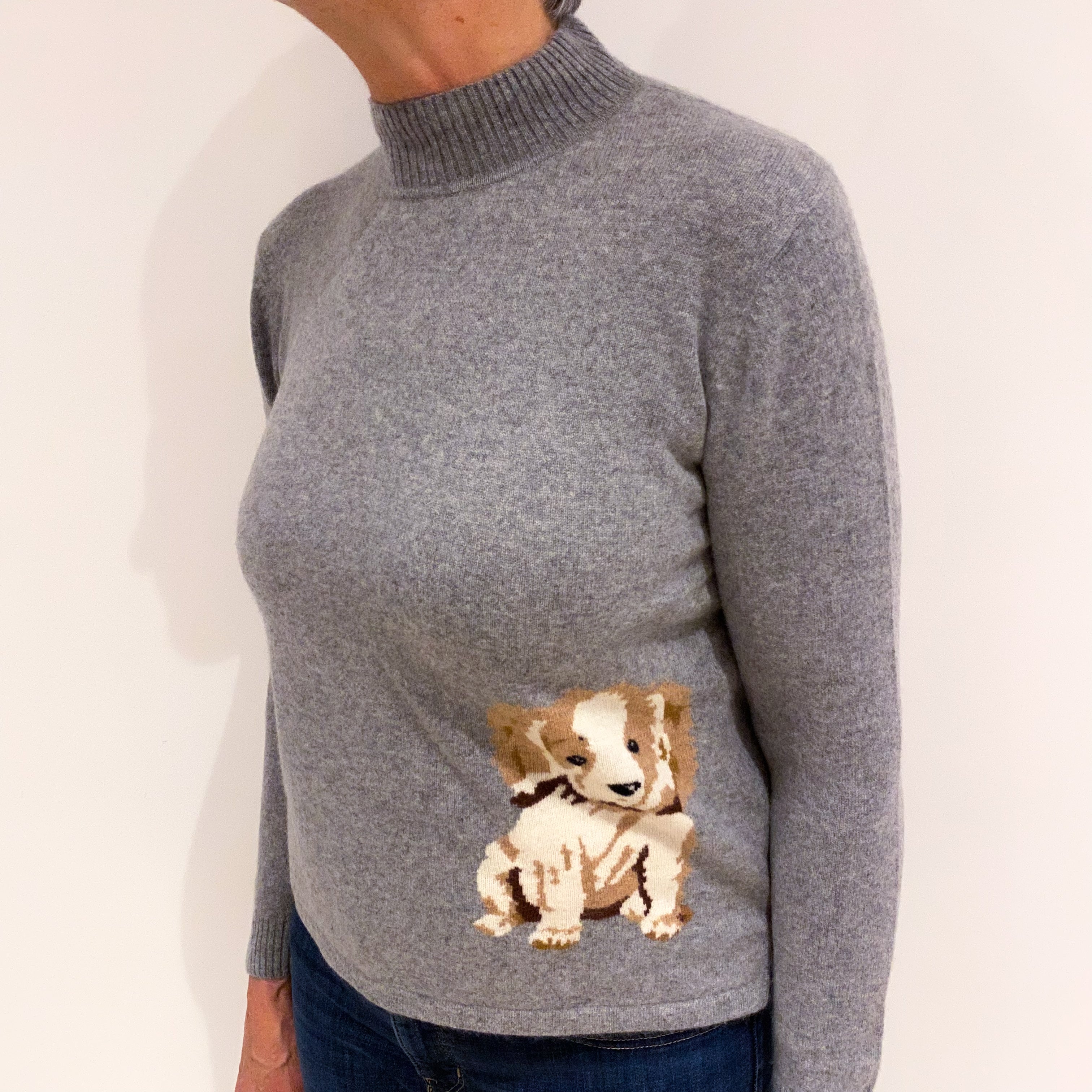 Smoke Grey Dog Cashmere Polo Neck Jumper Medium