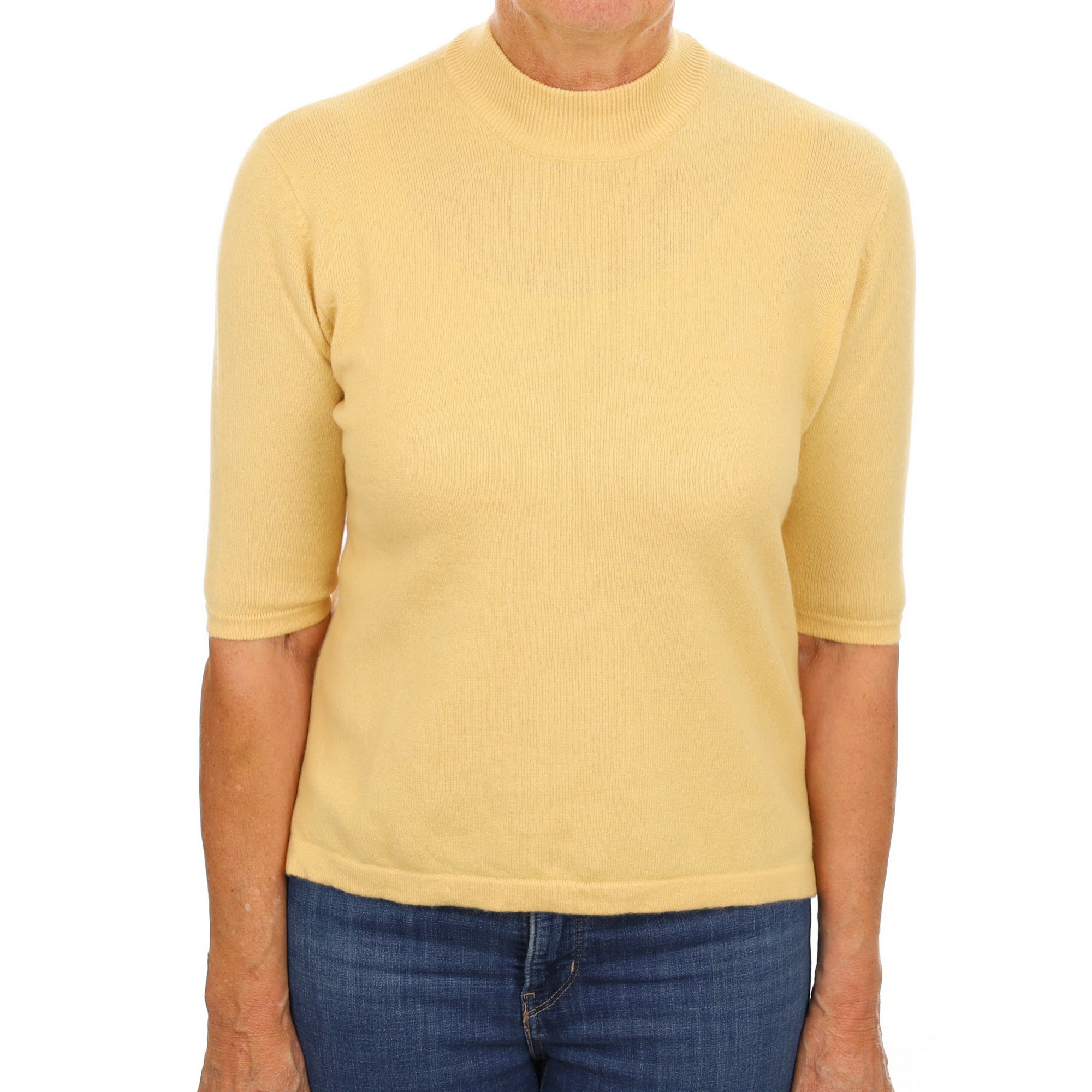 Custard Yellow Cashmere Turtle Neck Short Sleeved Jumper Medium