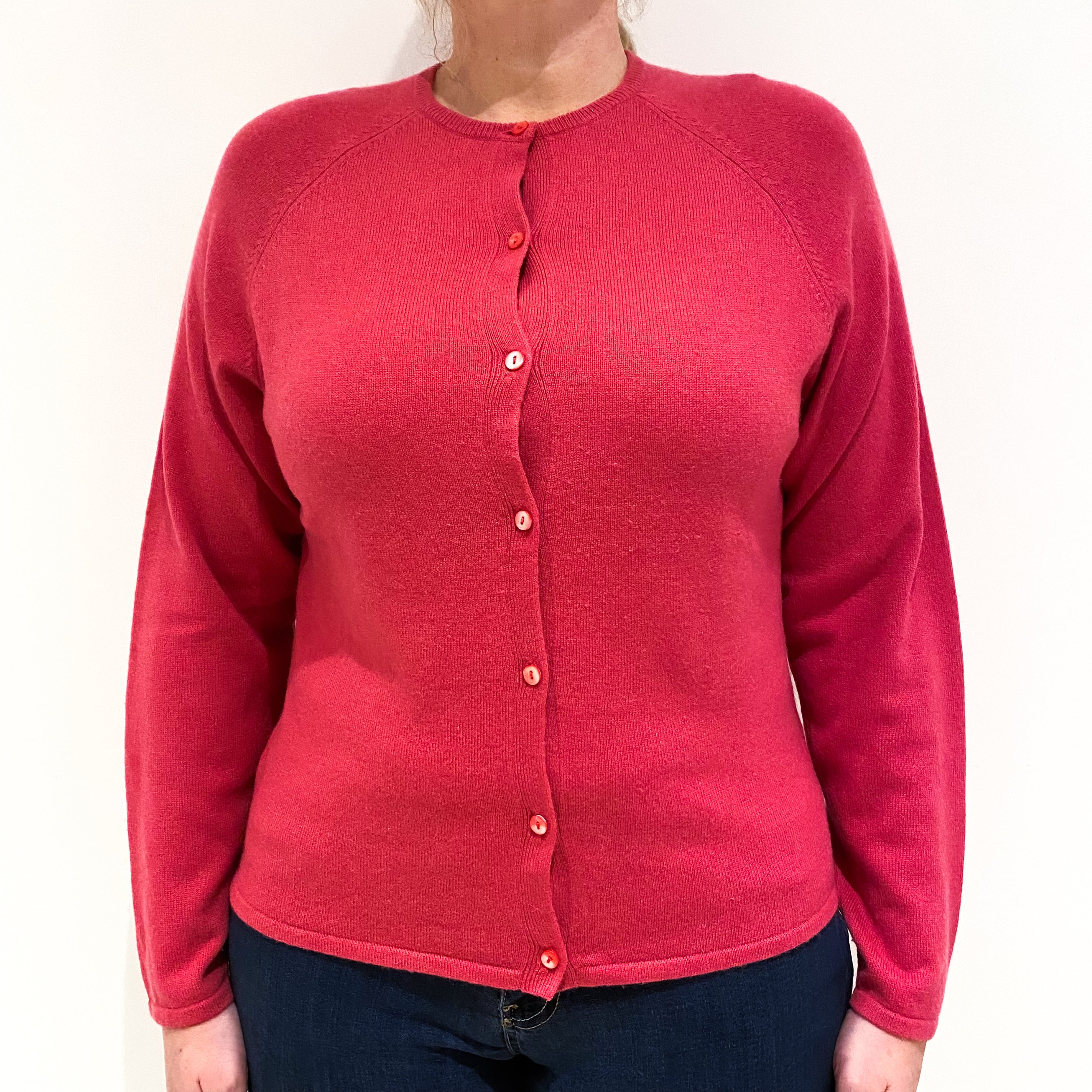 Rose Pink Cashmere Crew Neck Cardigan Large