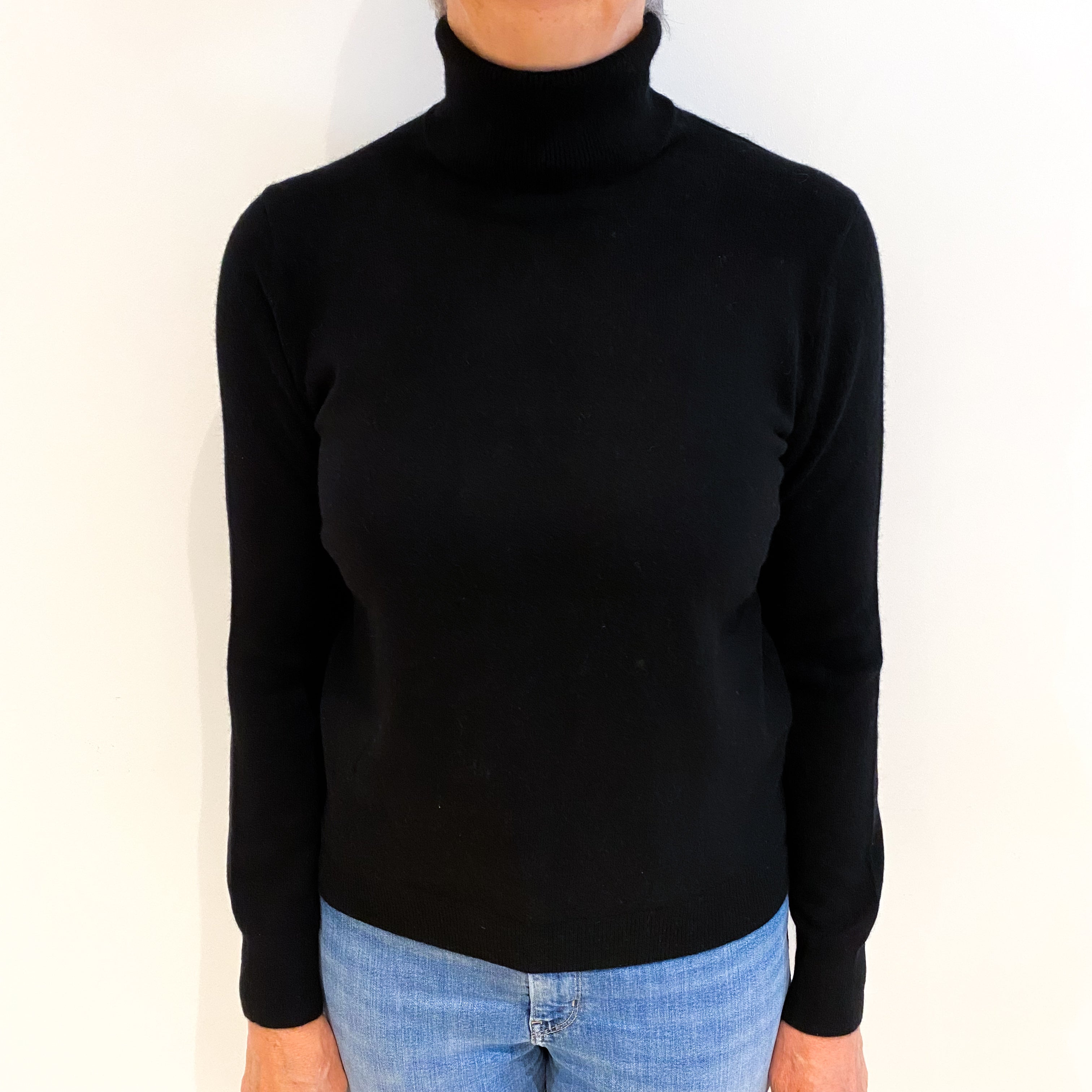 Black Cashmere Polo Neck Jumper Medium