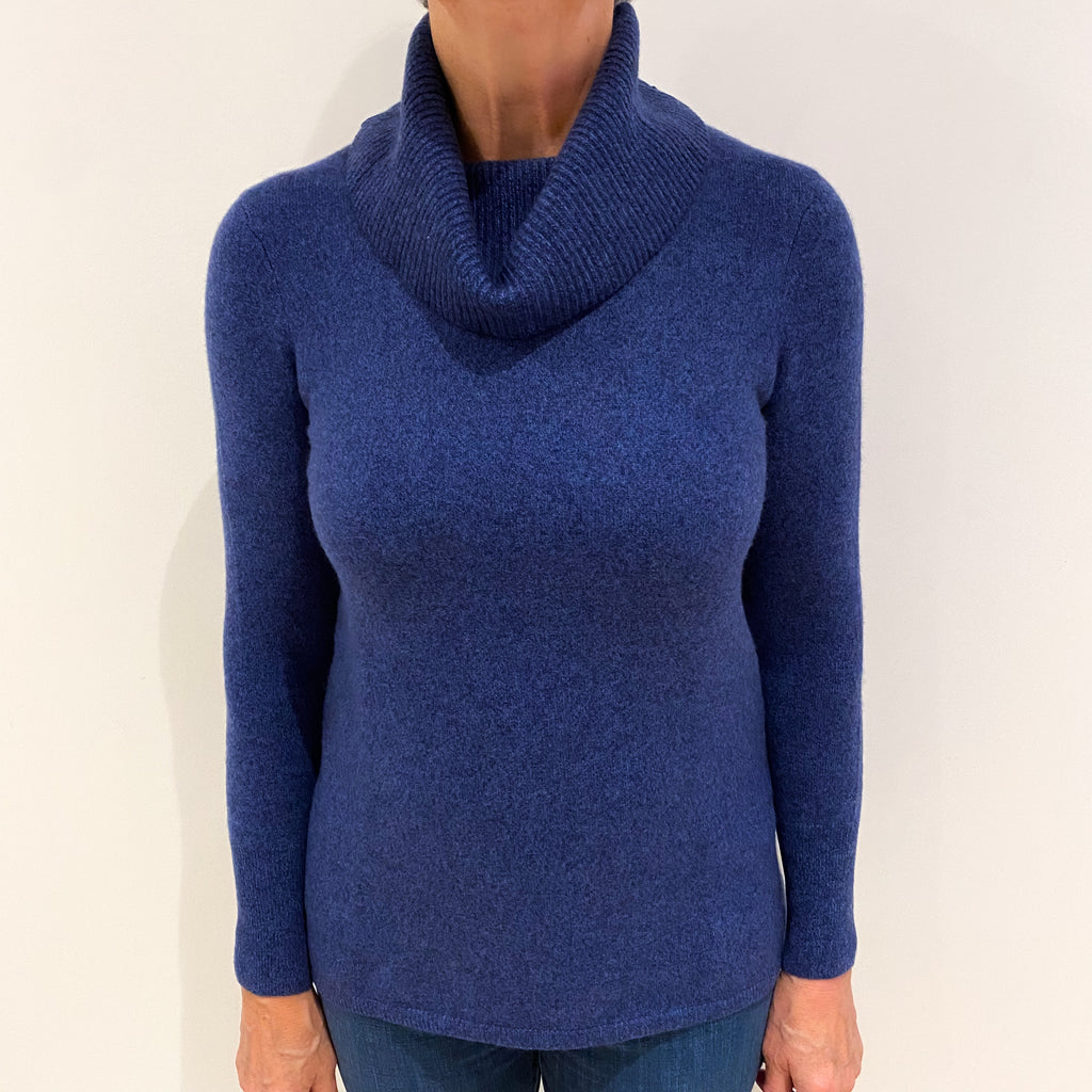 Naval Blue Cashmere Polo Neck Jumper Medium