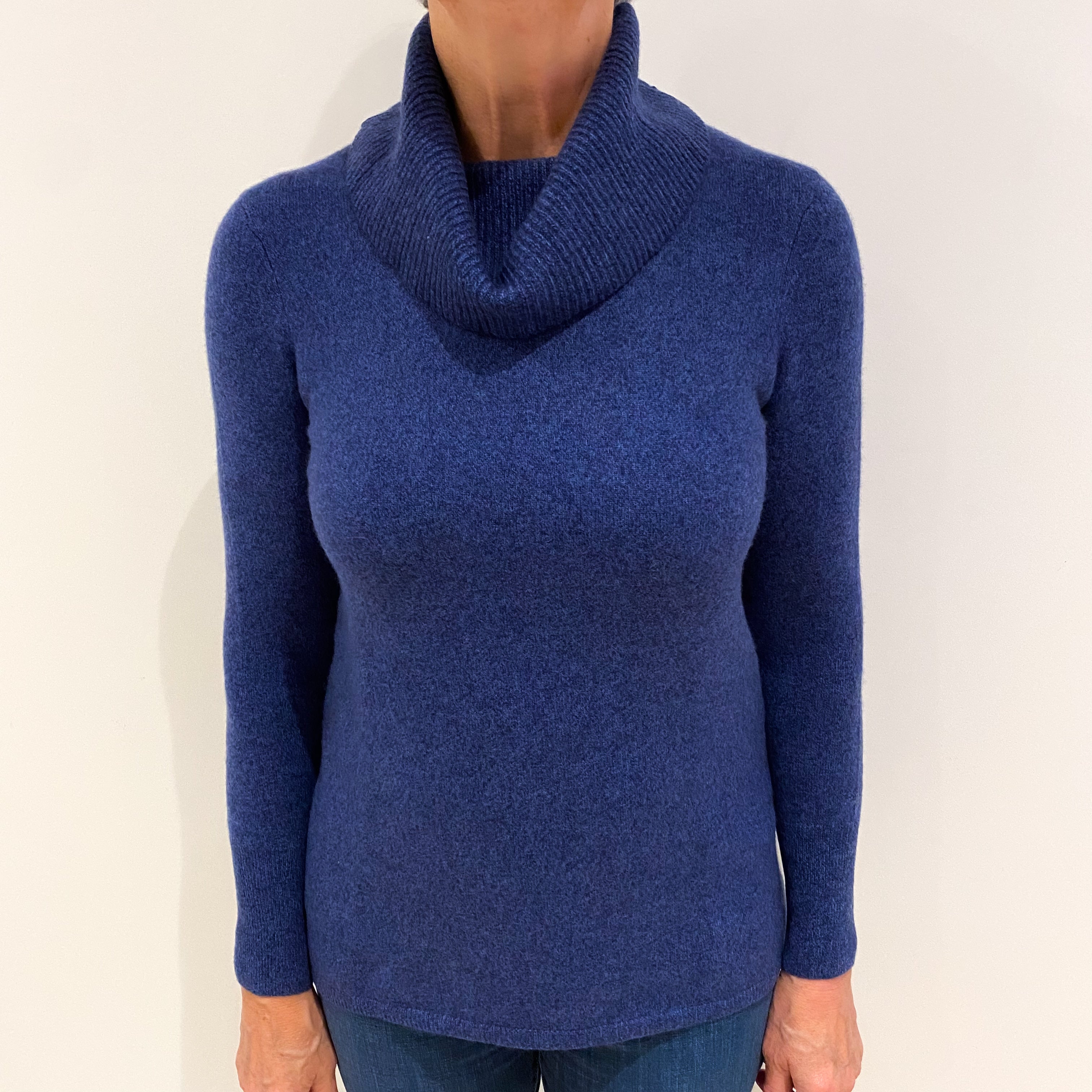 Naval Blue Cashmere Polo Neck Jumper Medium