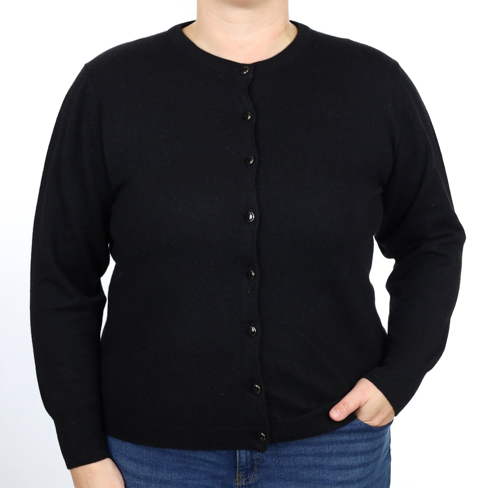 Black Cashmere Crew Neck Cardigan Large
