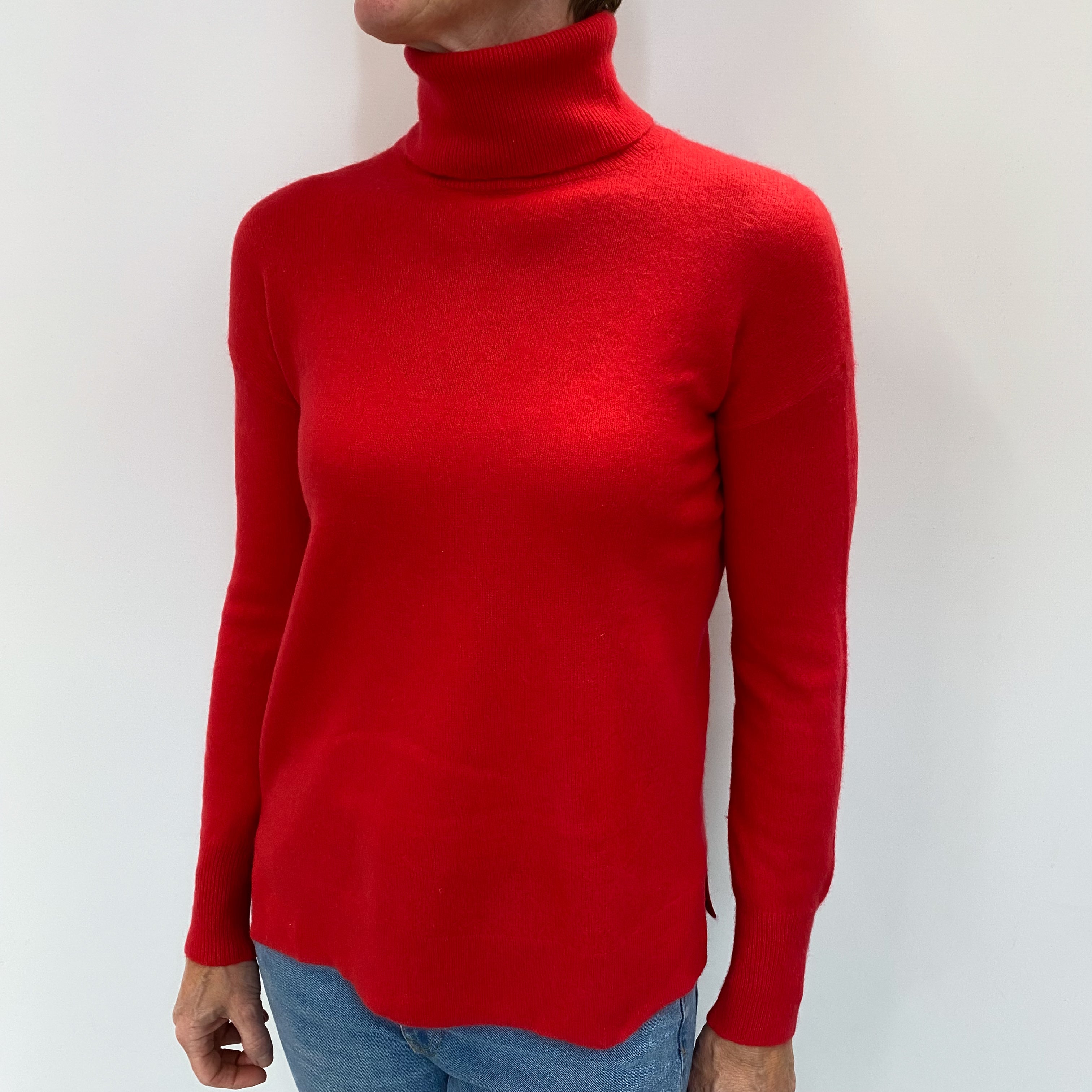 Post Box Red Cashmere Polo Neck Jumper Small
