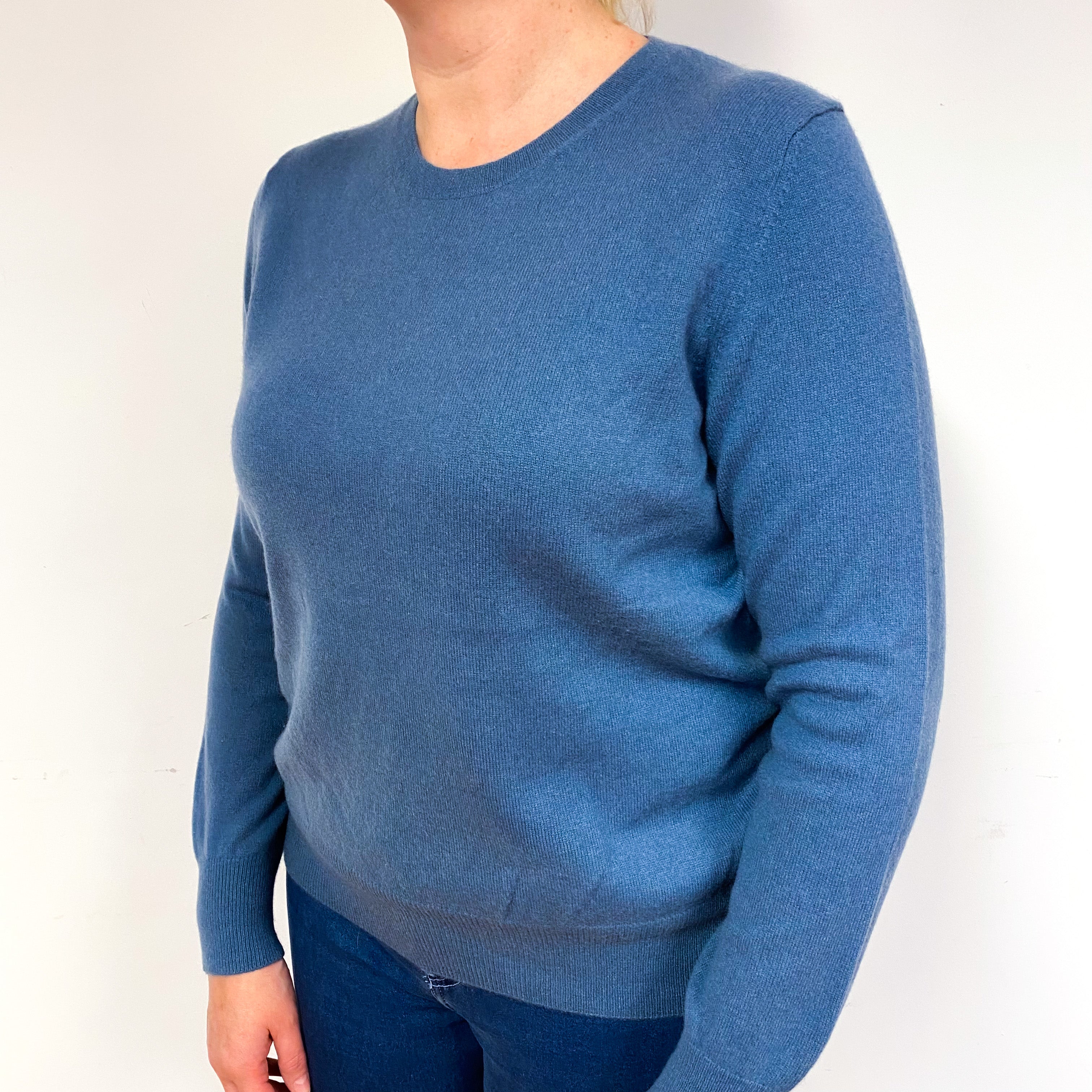 Dusky Blue Cashmere Crew Neck Jumper Large
