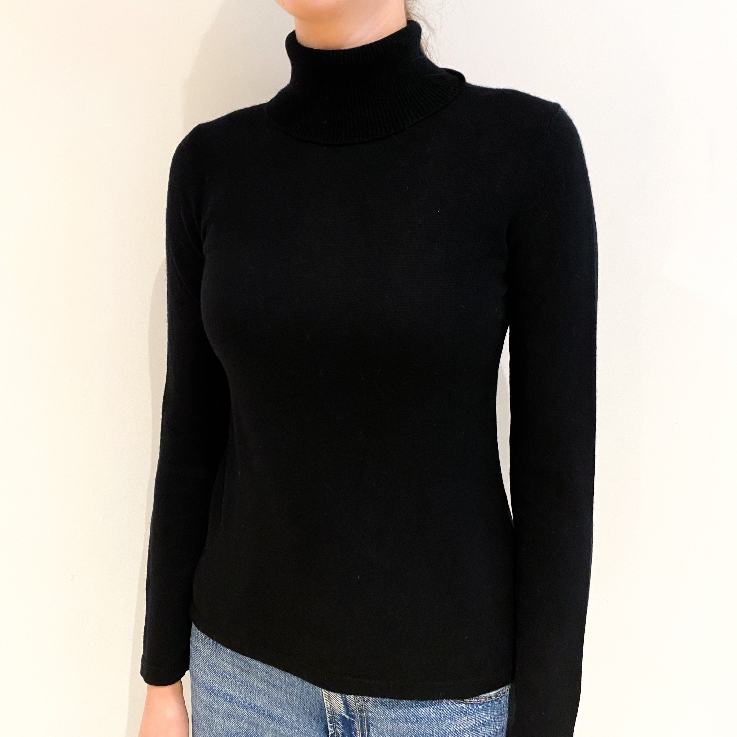 Black Cashmere Polo Neck Jumper Extra Small