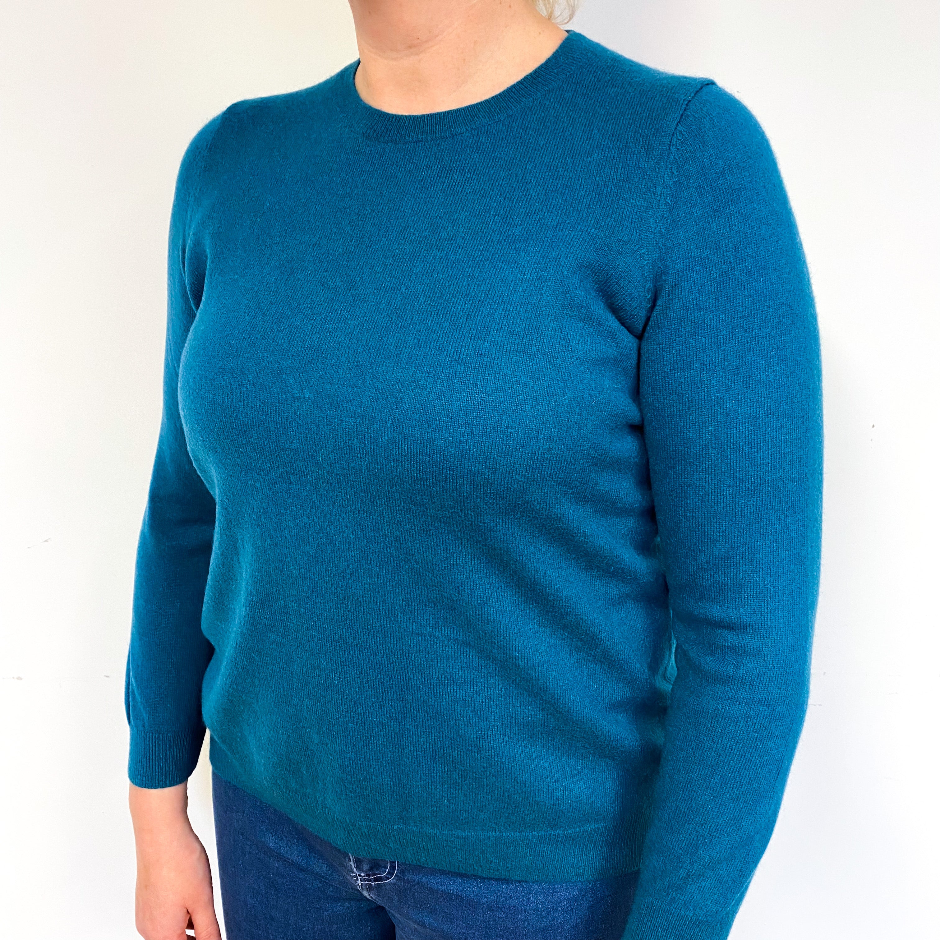 Teal Green Cashmere Crew Neck Jumper Large/Petite