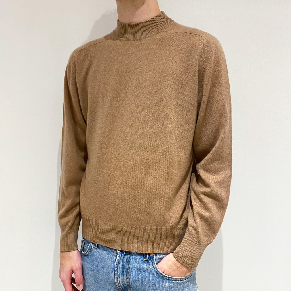 Men's Butterscotch Brown Cashmere Turtle Neck Jumper Large