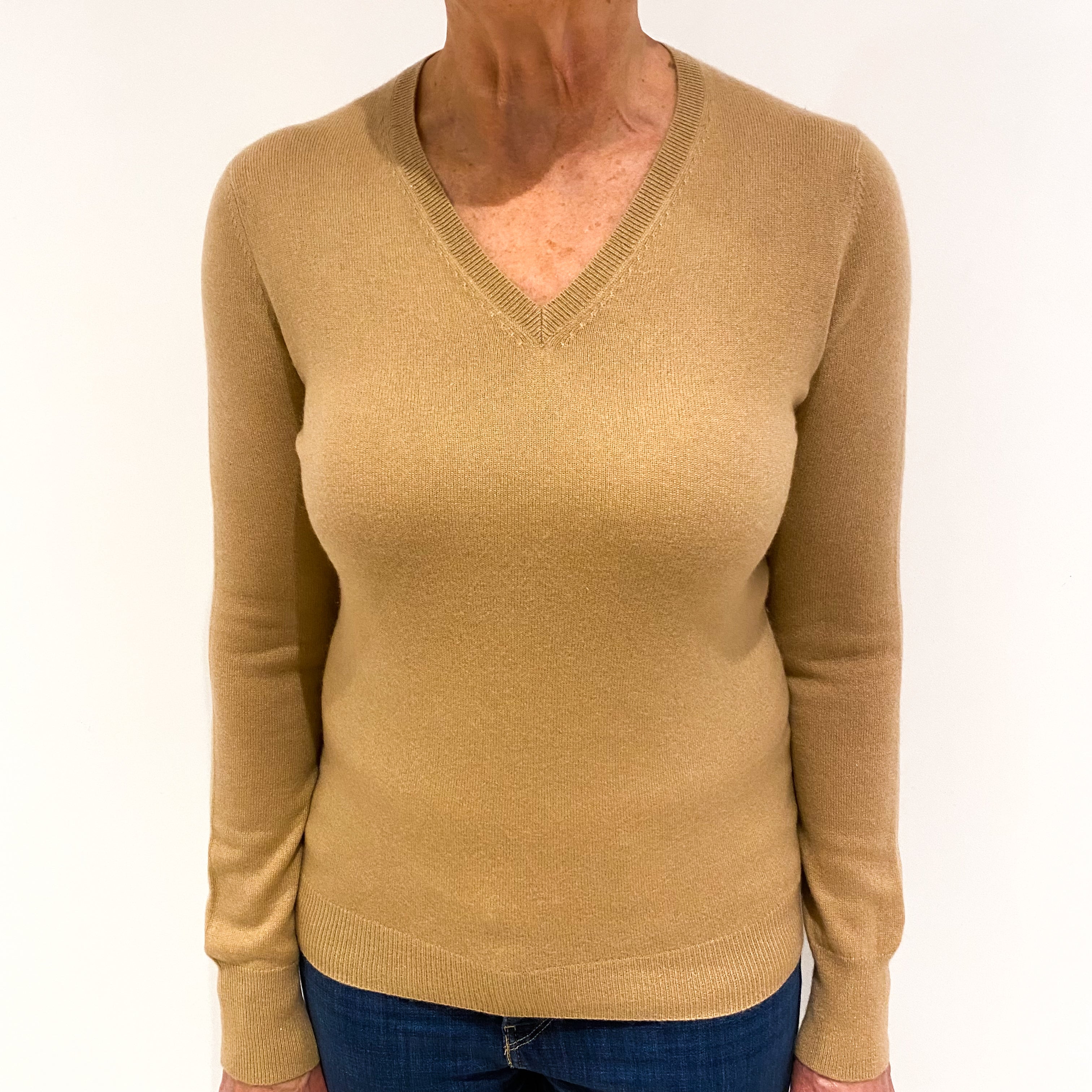 Butterscotch Brown Cashmere V-Neck Jumper Medium