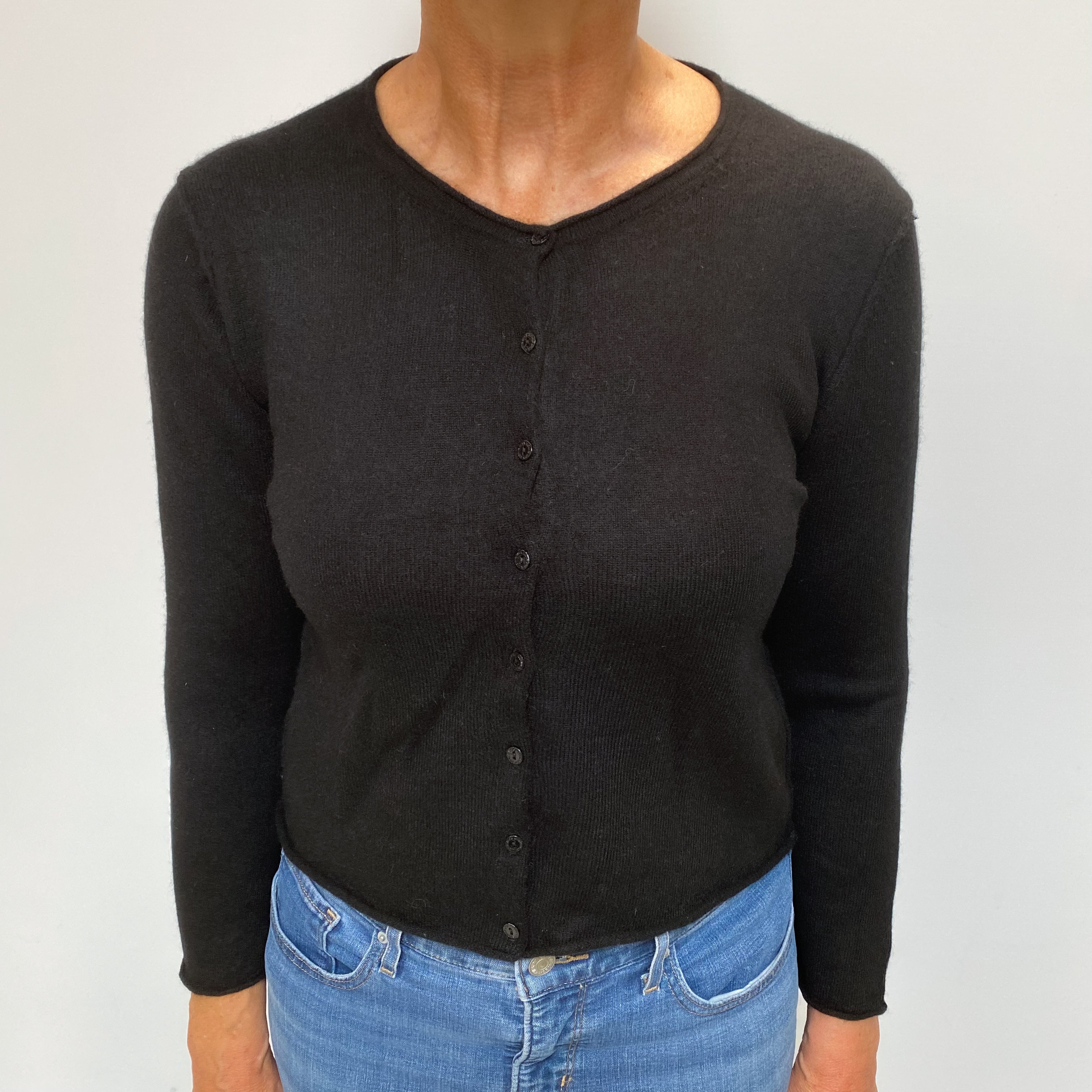 Black Cashmere Crew Neck Cardigan Medium