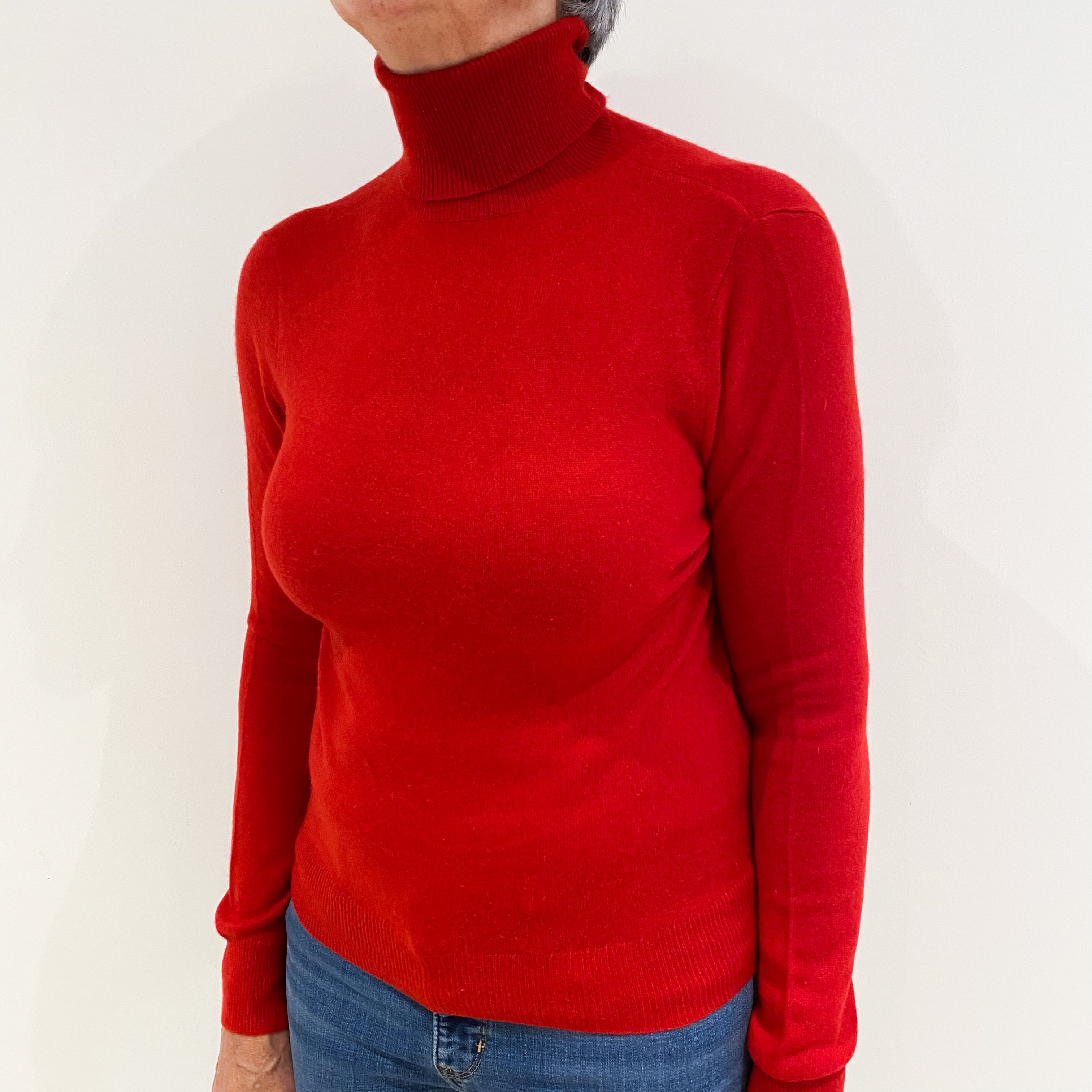 Ralph Lauren Post Box Red Cashmere Polo Neck Jumper Medium