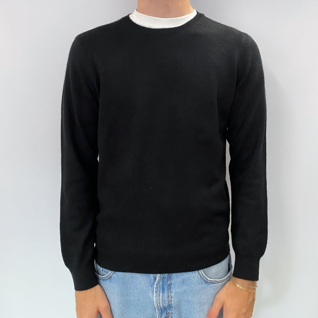 Men's Black Cashmere Crew Neck Jumper Medium
