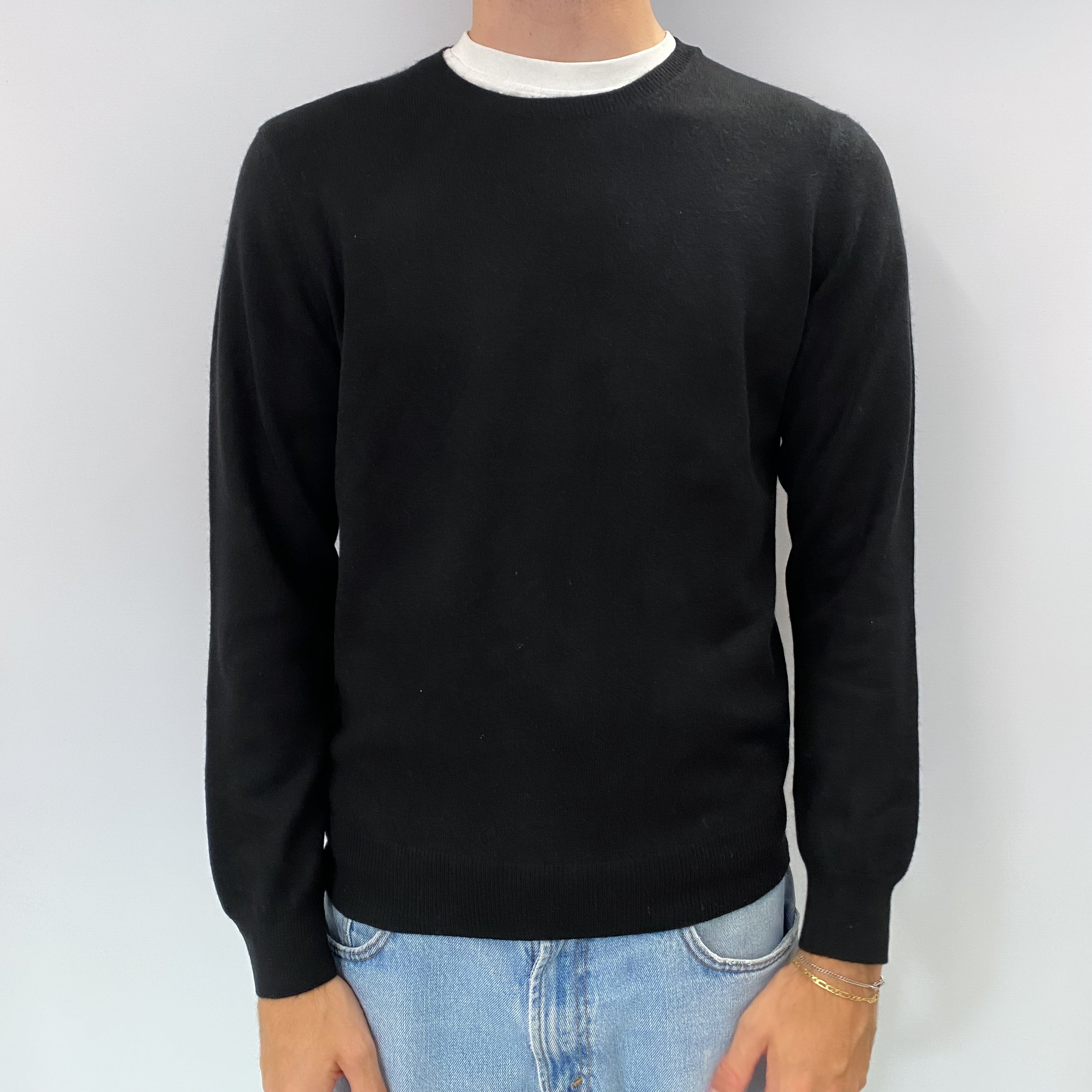 Men's Black Cashmere Crew Neck Jumper Medium