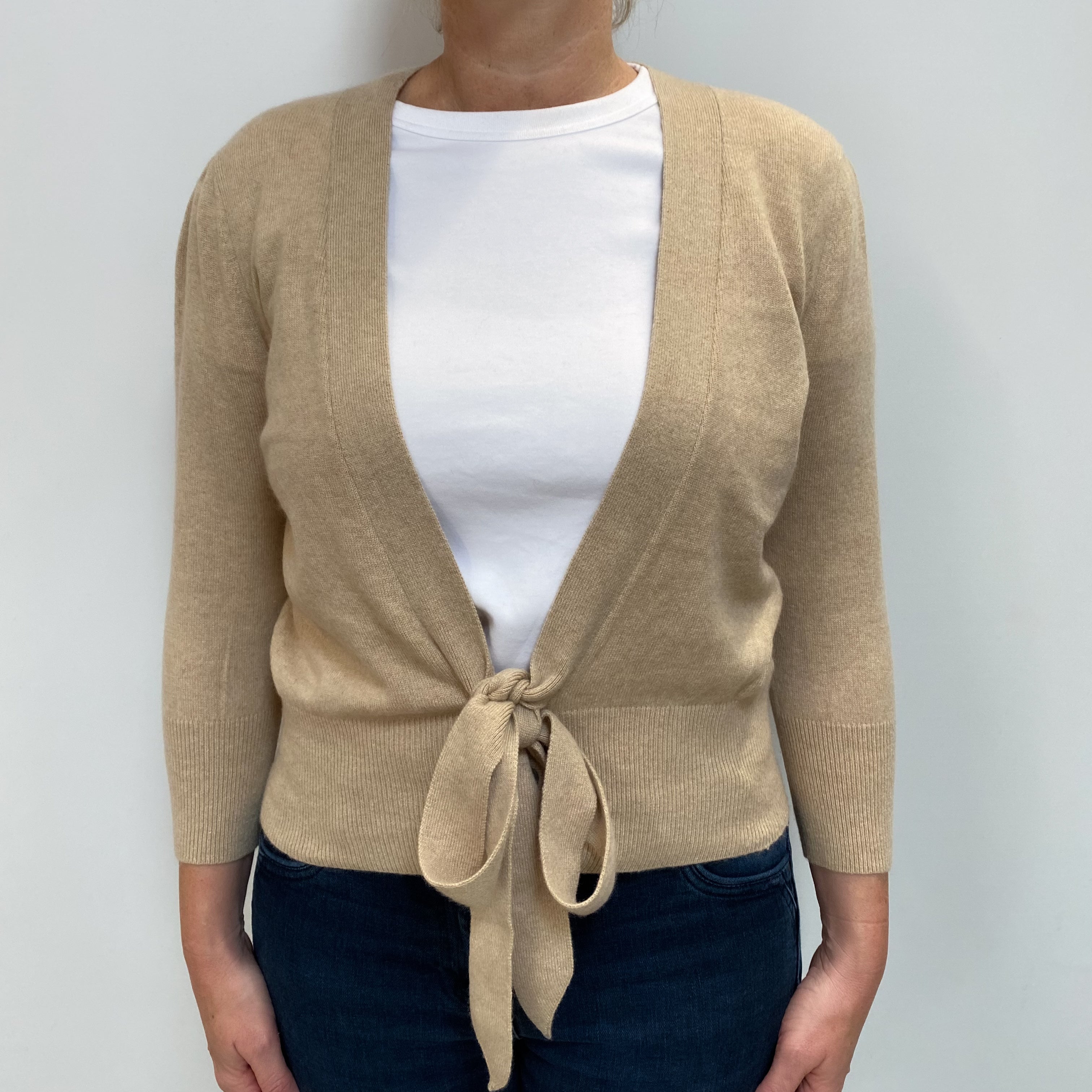 Caramel Brown Cashmere Tie Front Cardigan Large