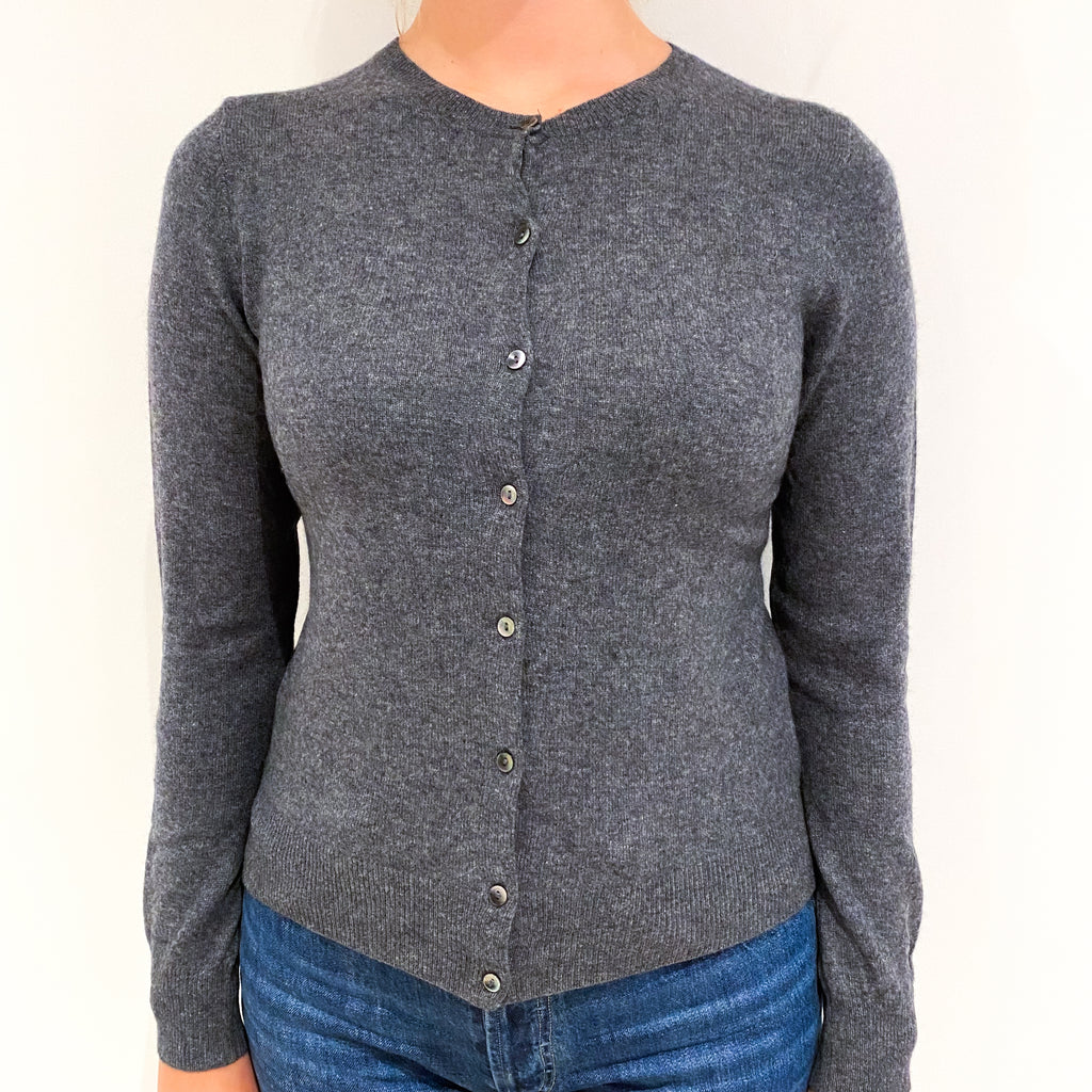 Slate Grey Cashmere Crew Neck Cardigan Small