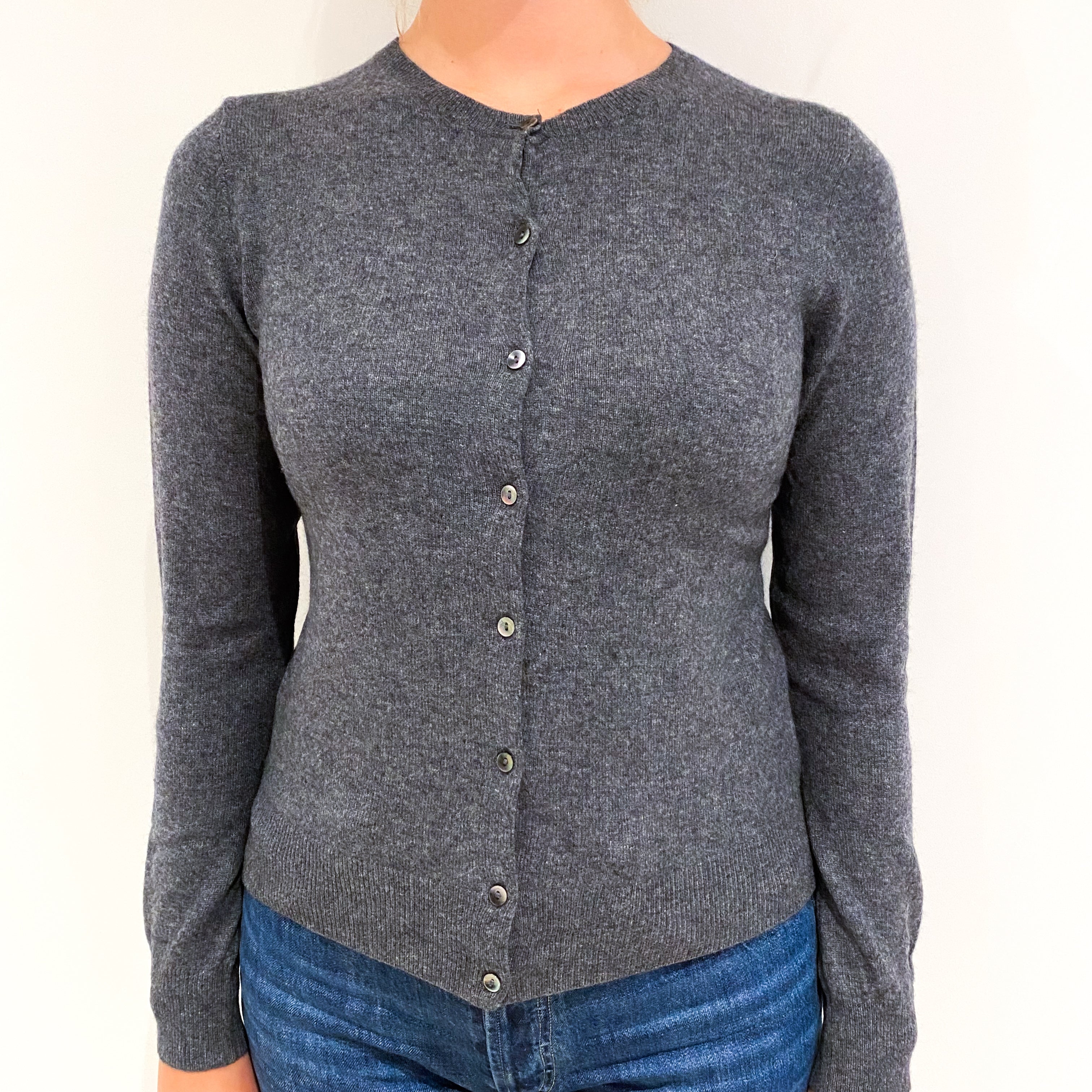 Slate Grey Cashmere Crew Neck Cardigan Small