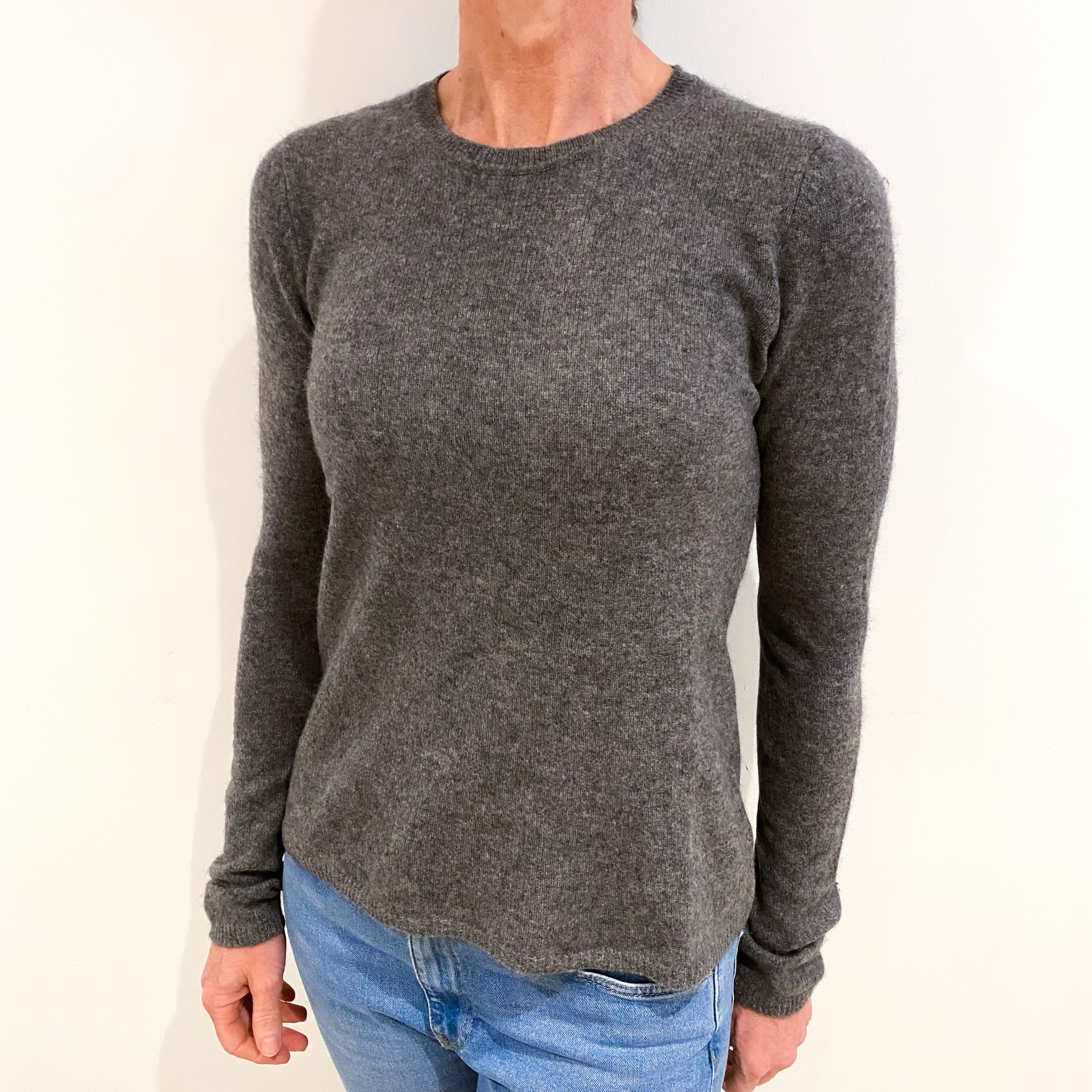 Slate Grey Cashmere Crew Neck Jumper Small