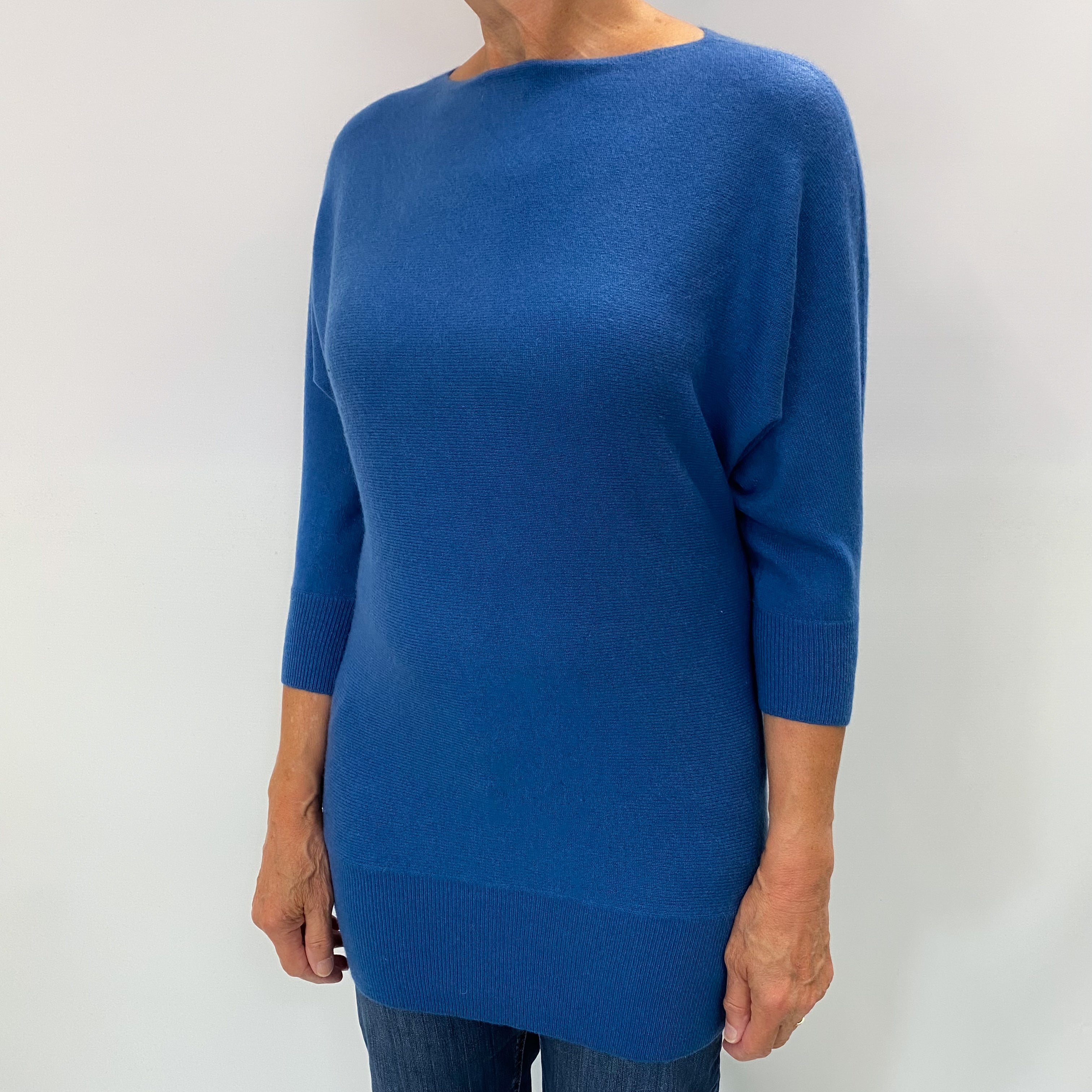 Ocean Blue Cashmere Slash Neck Jumper Medium
